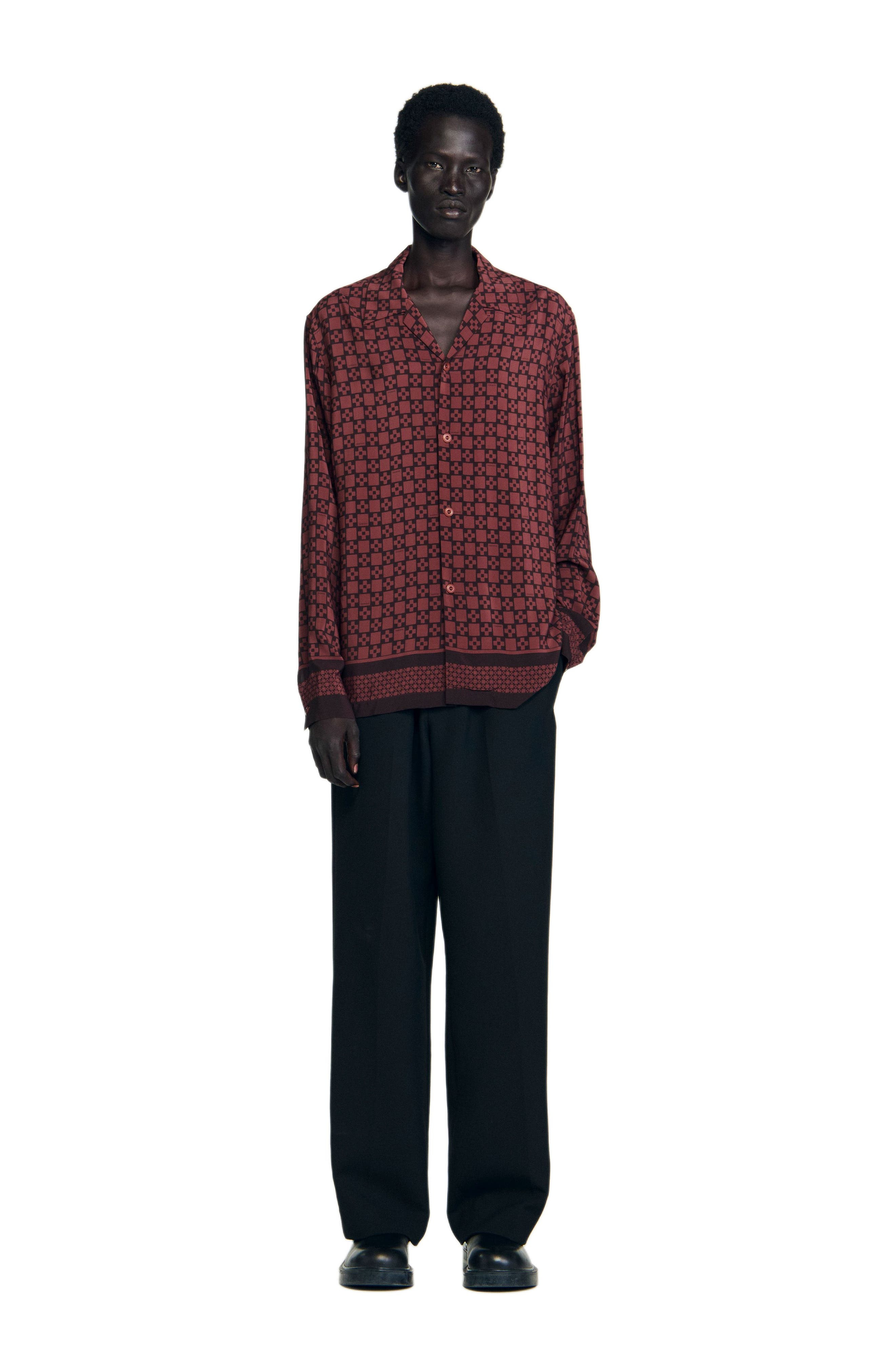 SANDRO Printed loose-fit shirt in Cognac at Nordstrom - 6