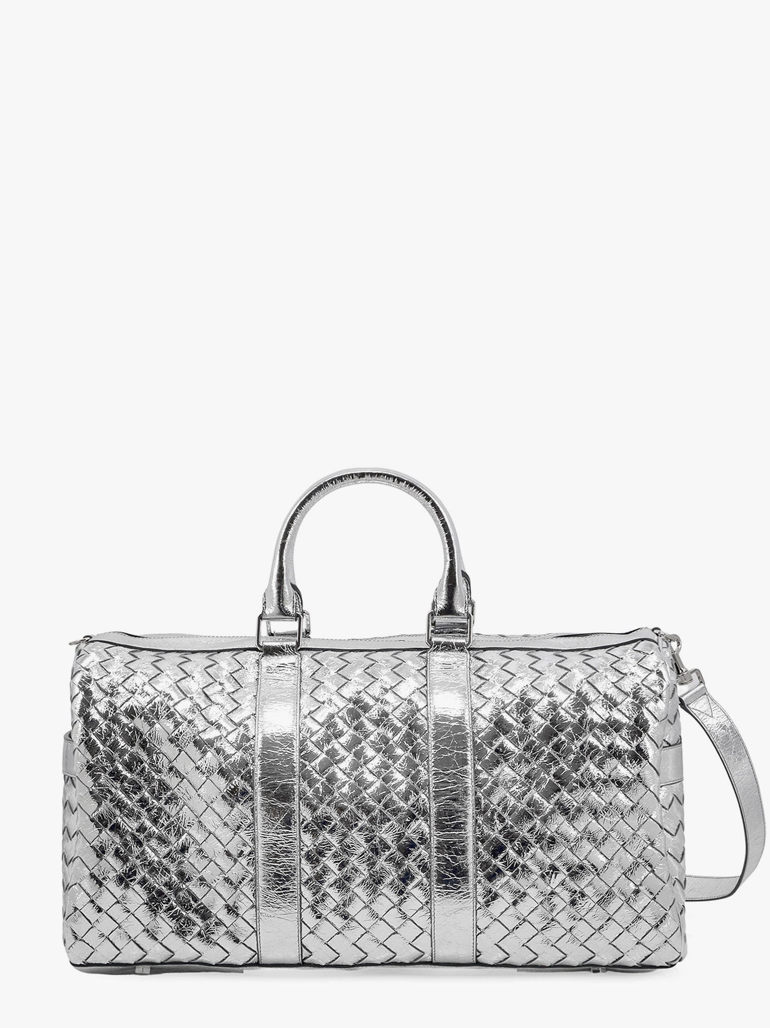 Bottega Veneta Silver Leather Duffle Bag With Intrecciato Motif - 2