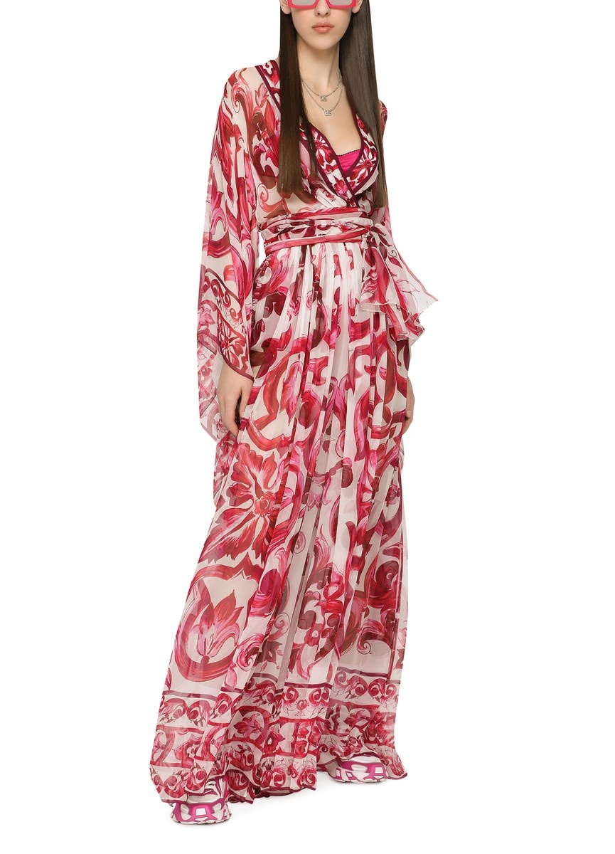 Long Chiffon Maiolica Printed Dress - 2