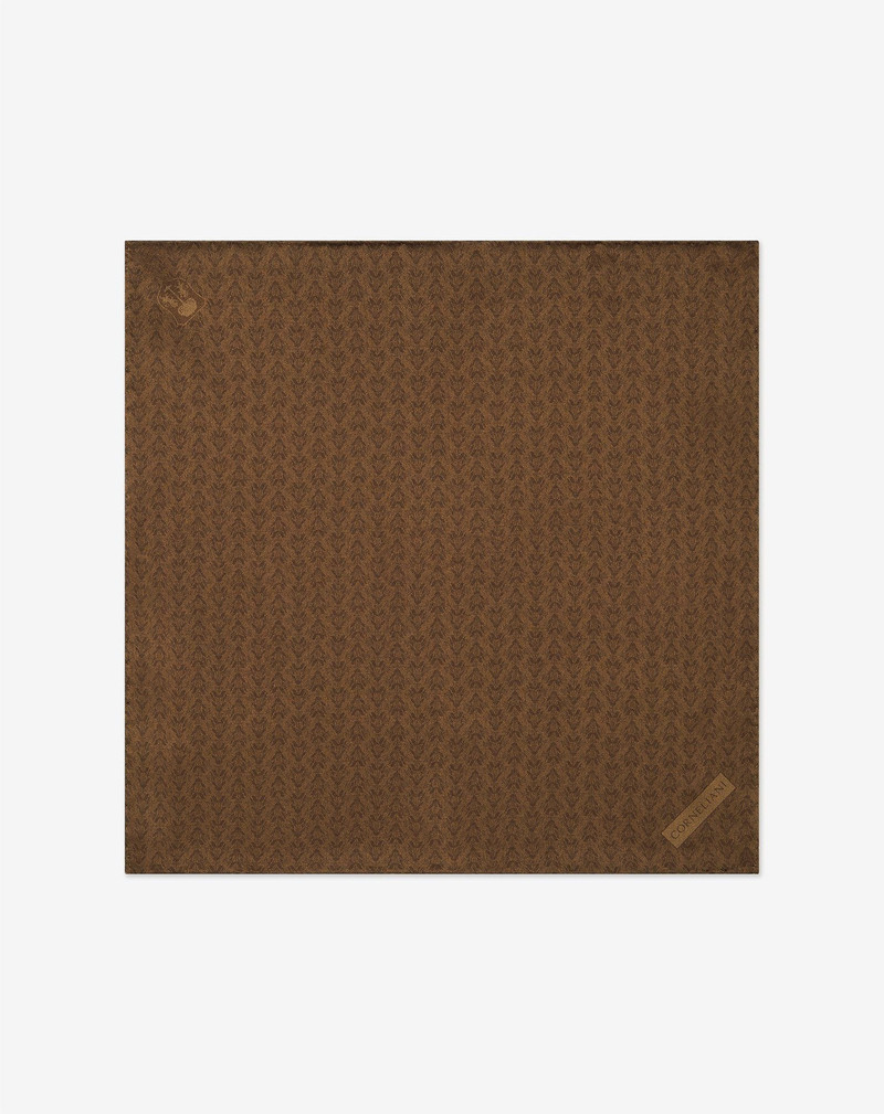 Brown pure silk pocket square with floral print 1