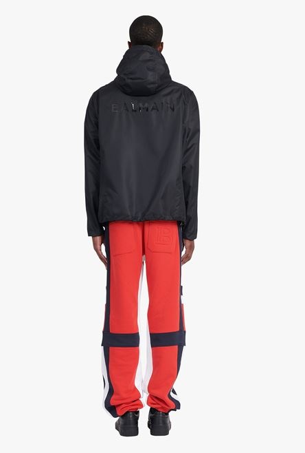 Black hooded nylon windbreaker with transparent Balmain logo - 3