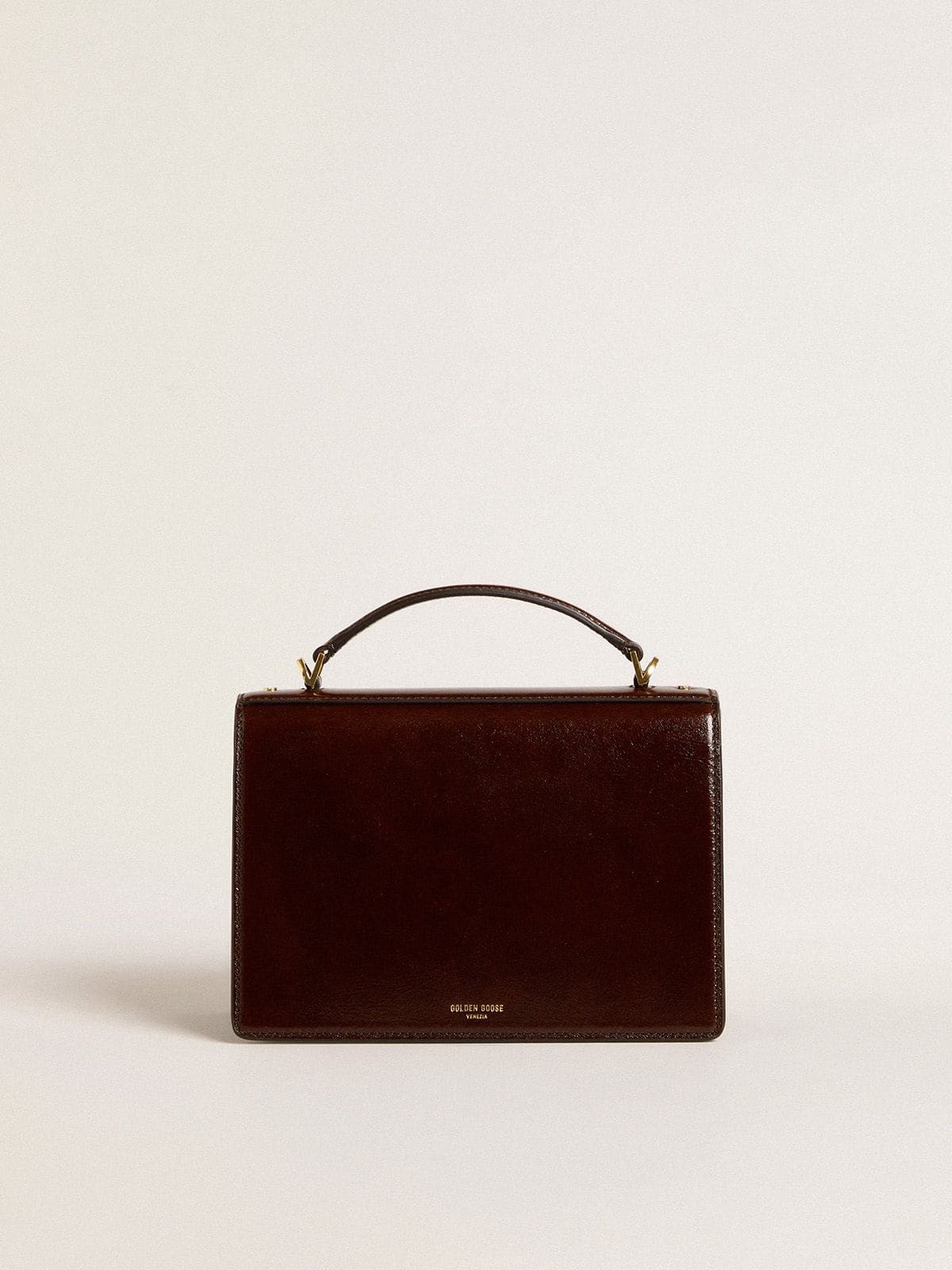 Venezia Bag in dark brown laminated leather with gold details - 4