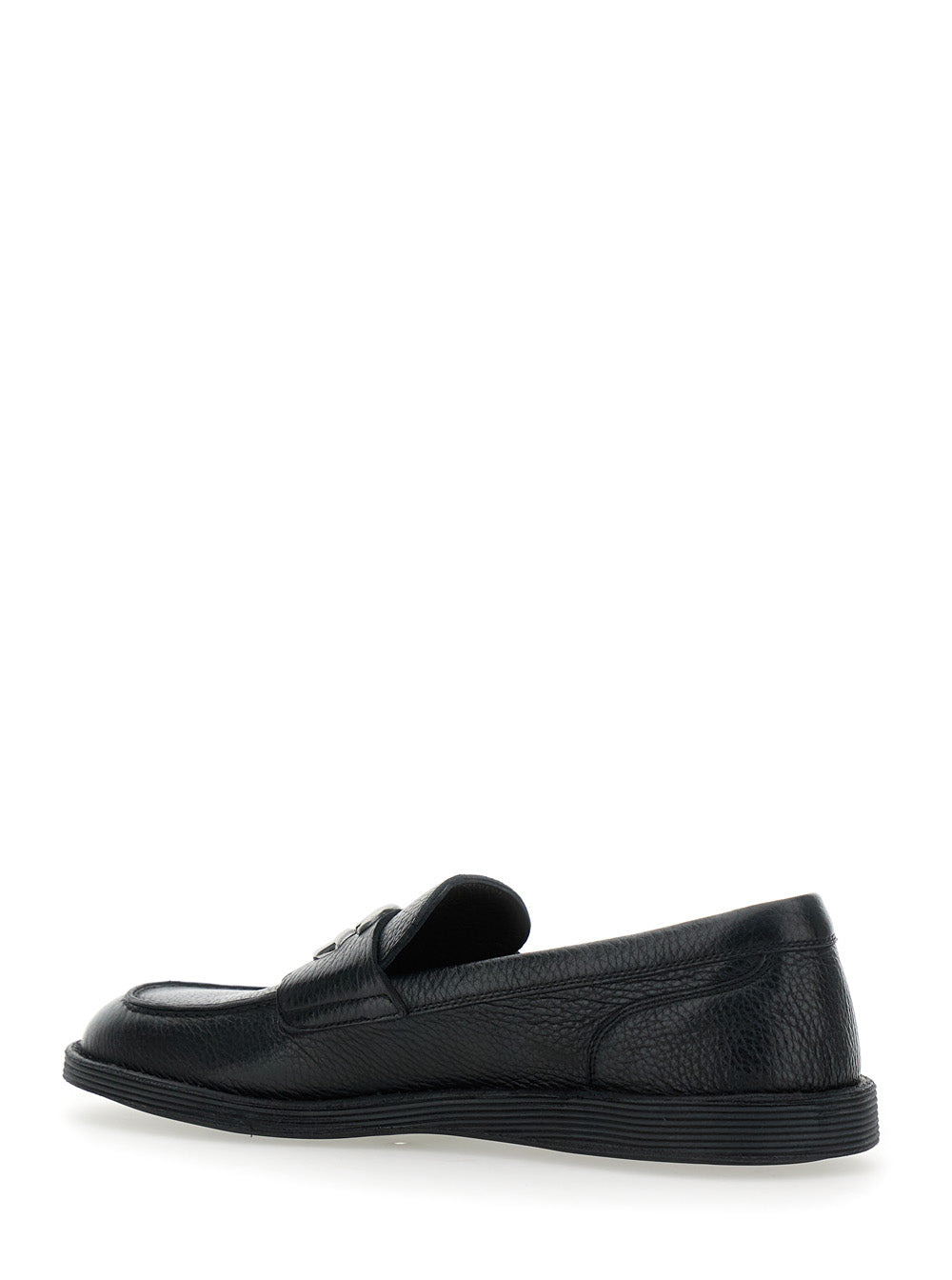 Dolce & Gabbana Men 'Florio' Black Loafers With Dg Plaque On The Front In Grained Leather Man - 3