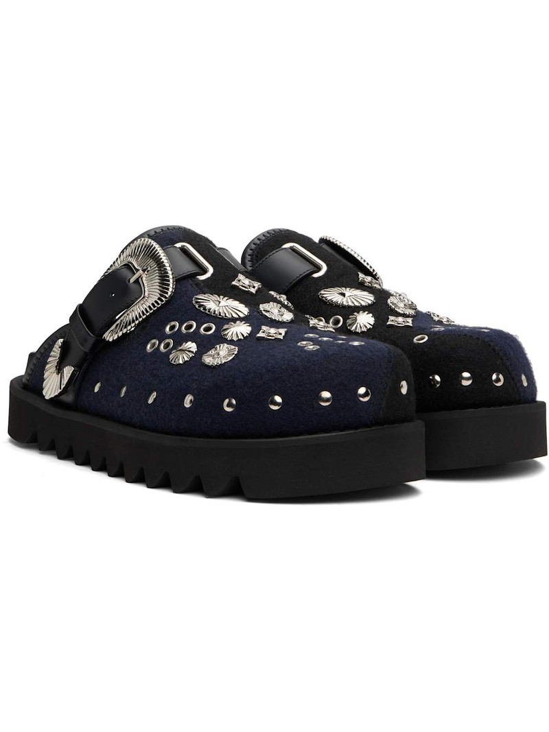 SSENSE Exclusive Black & Navy Eyelet Metal Sabot Loafers 4