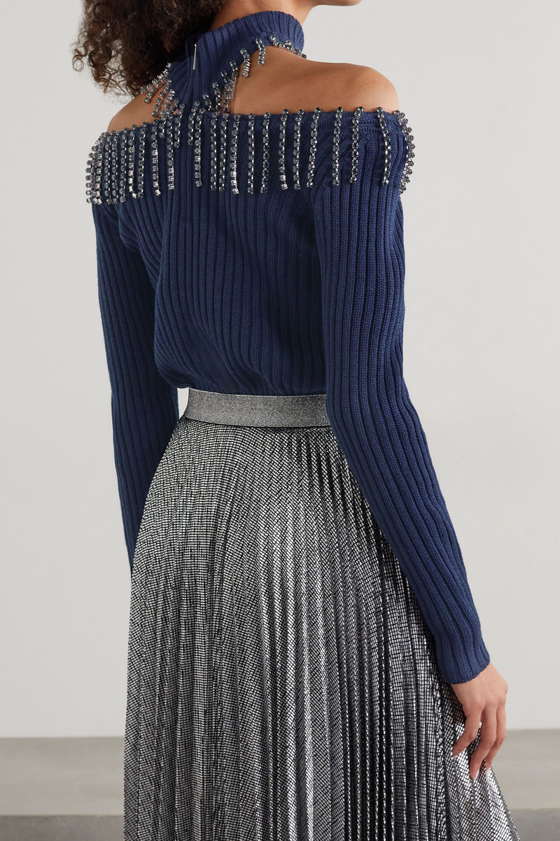 Cold-shoulder crystal-embellished ribbed wool sweater 3