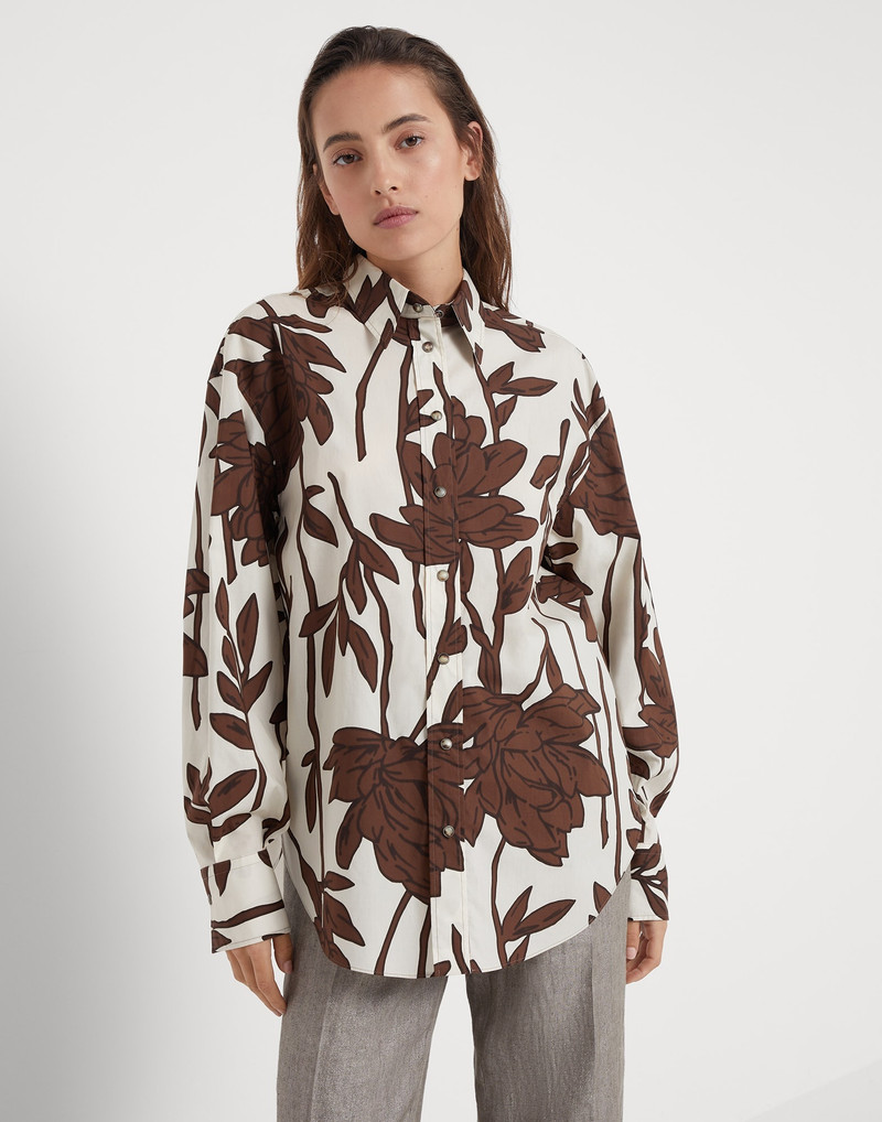 Cotton ramage print poplin shirt with monili 1