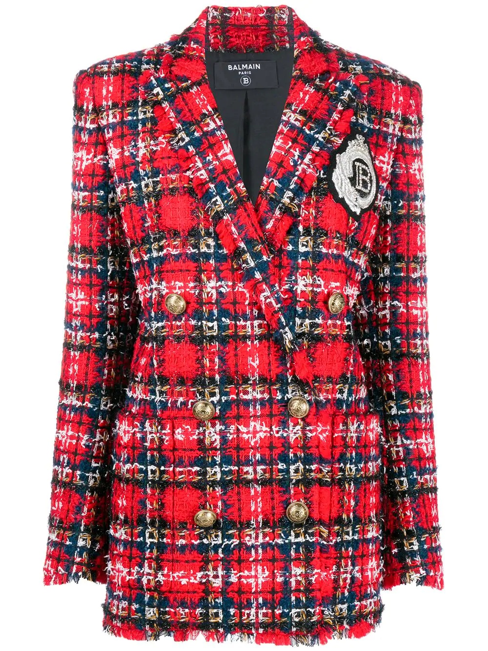 oversized tartan tweed blazer - 1