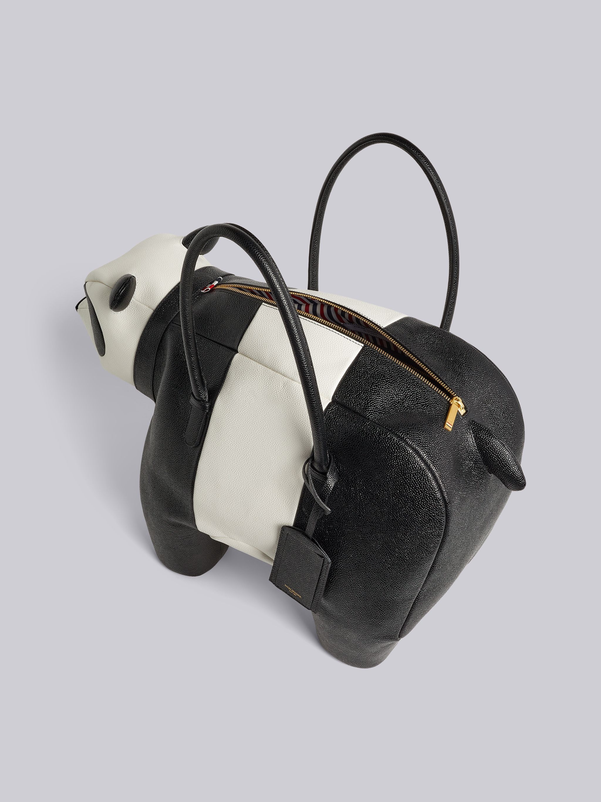 Black and White Pebble Grain Leather Panda Bag - 5
