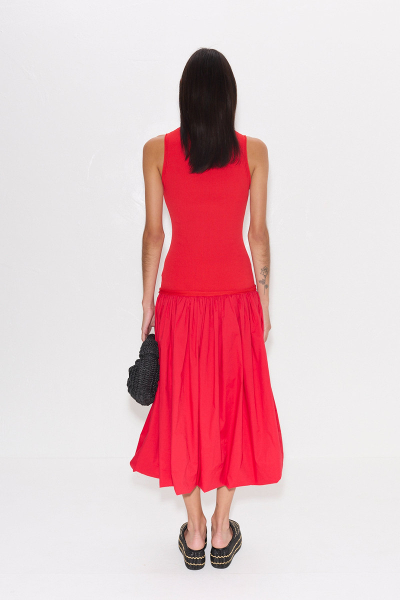 Yanez Poplin Combo Dress in Cherry Red 5