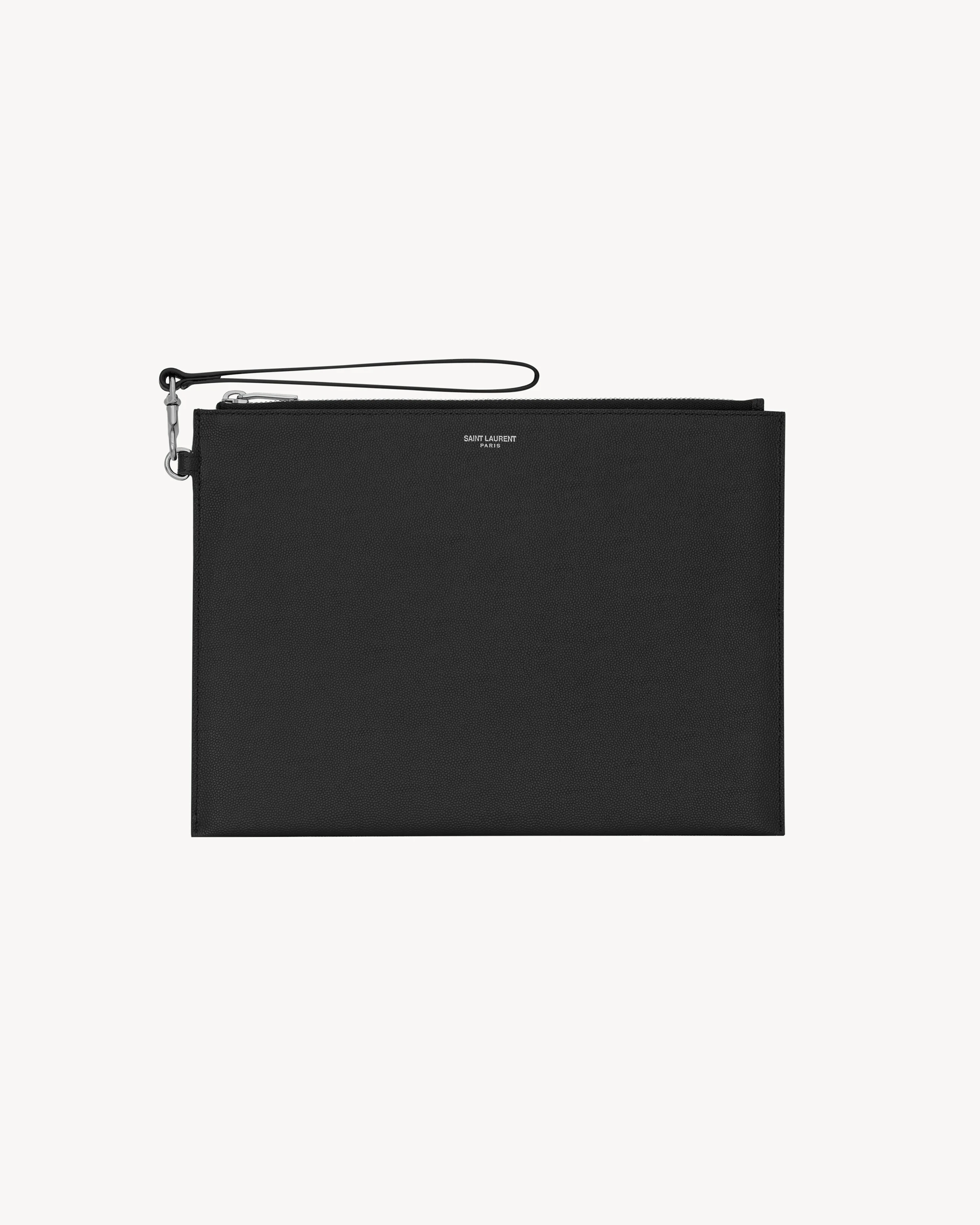 SAINT LAURENT PARIS ZIPPED TABLET HOLDER IN GRAIN DE POUDRE-LEATHER - 1