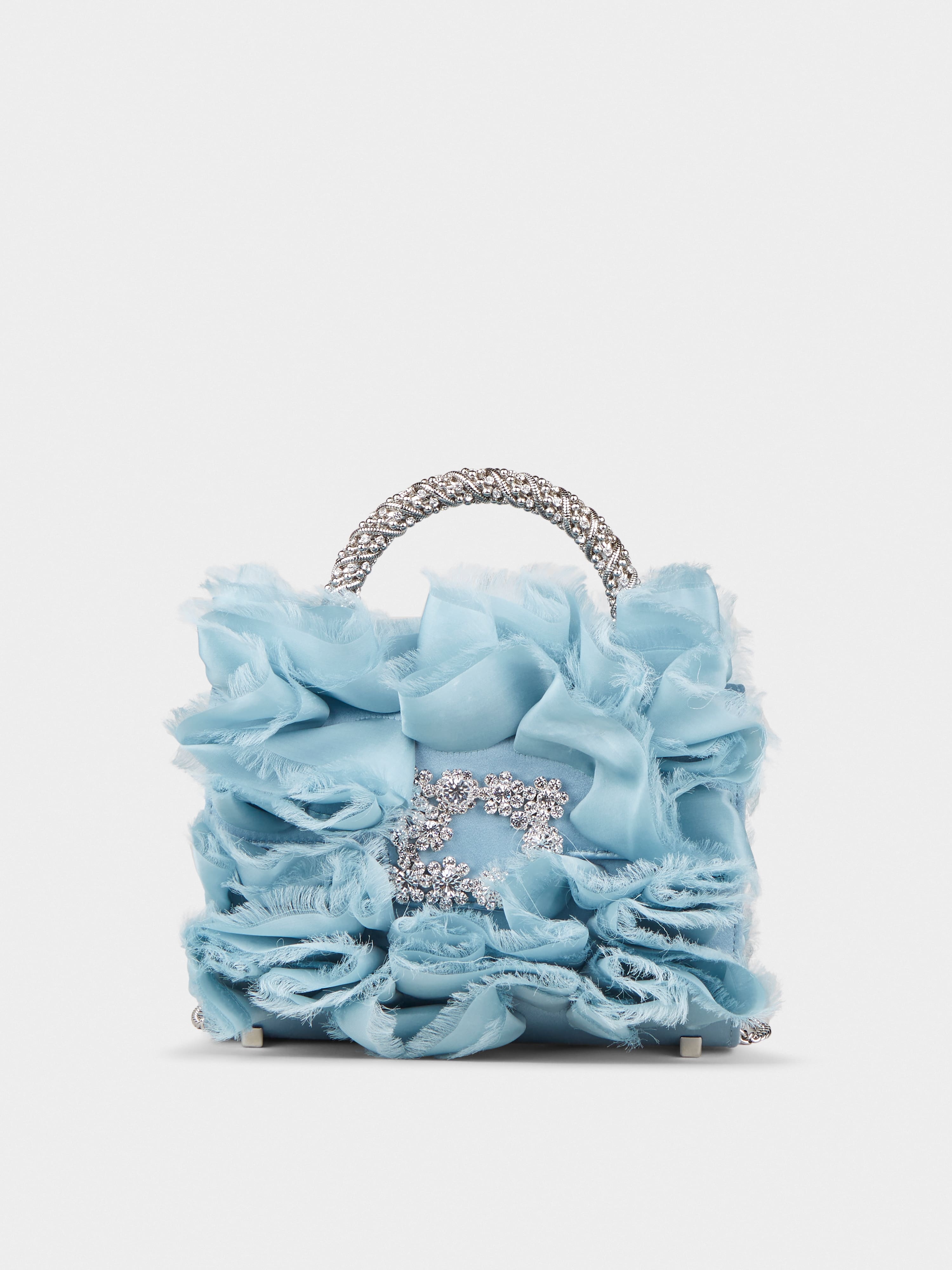 Rouches Jewel Mini Flower Strass Buckle Clutch Bag in Fabric - 1