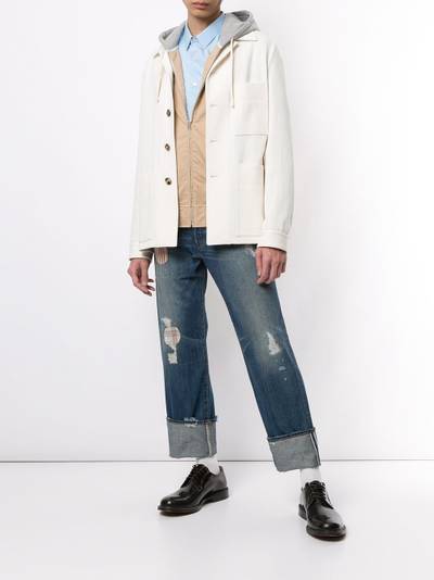 Junya Watanabe MAN Calça jeans reta listrada com patches outlook