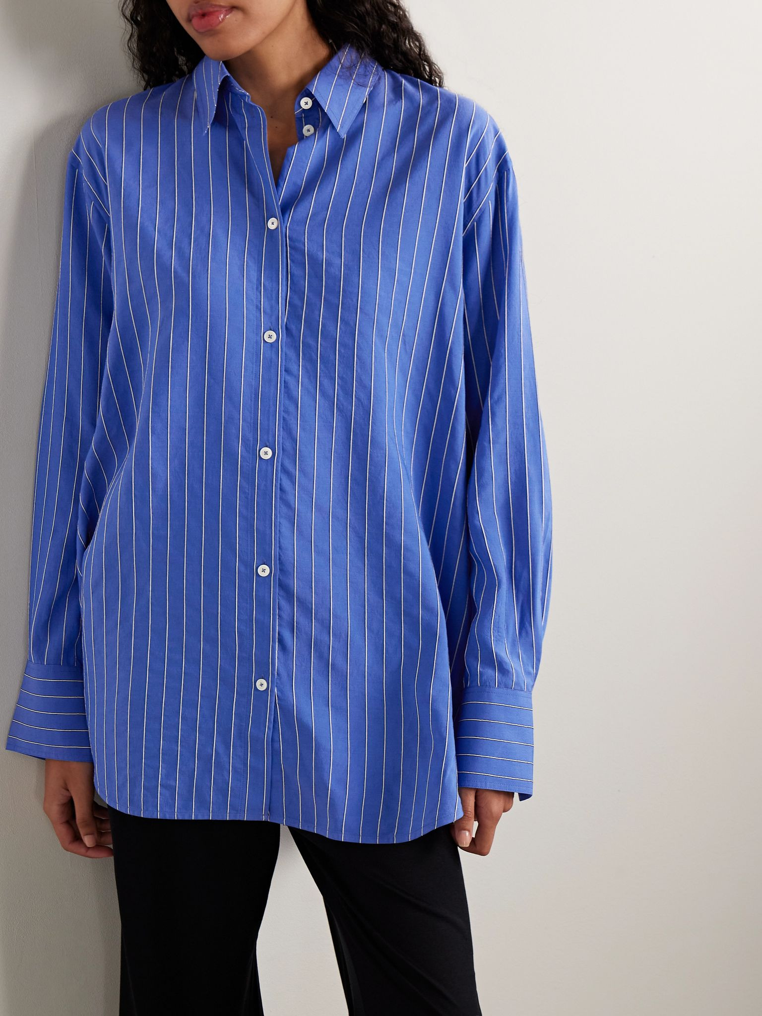 Pinstriped poplin shirt Cobalt blue - 3