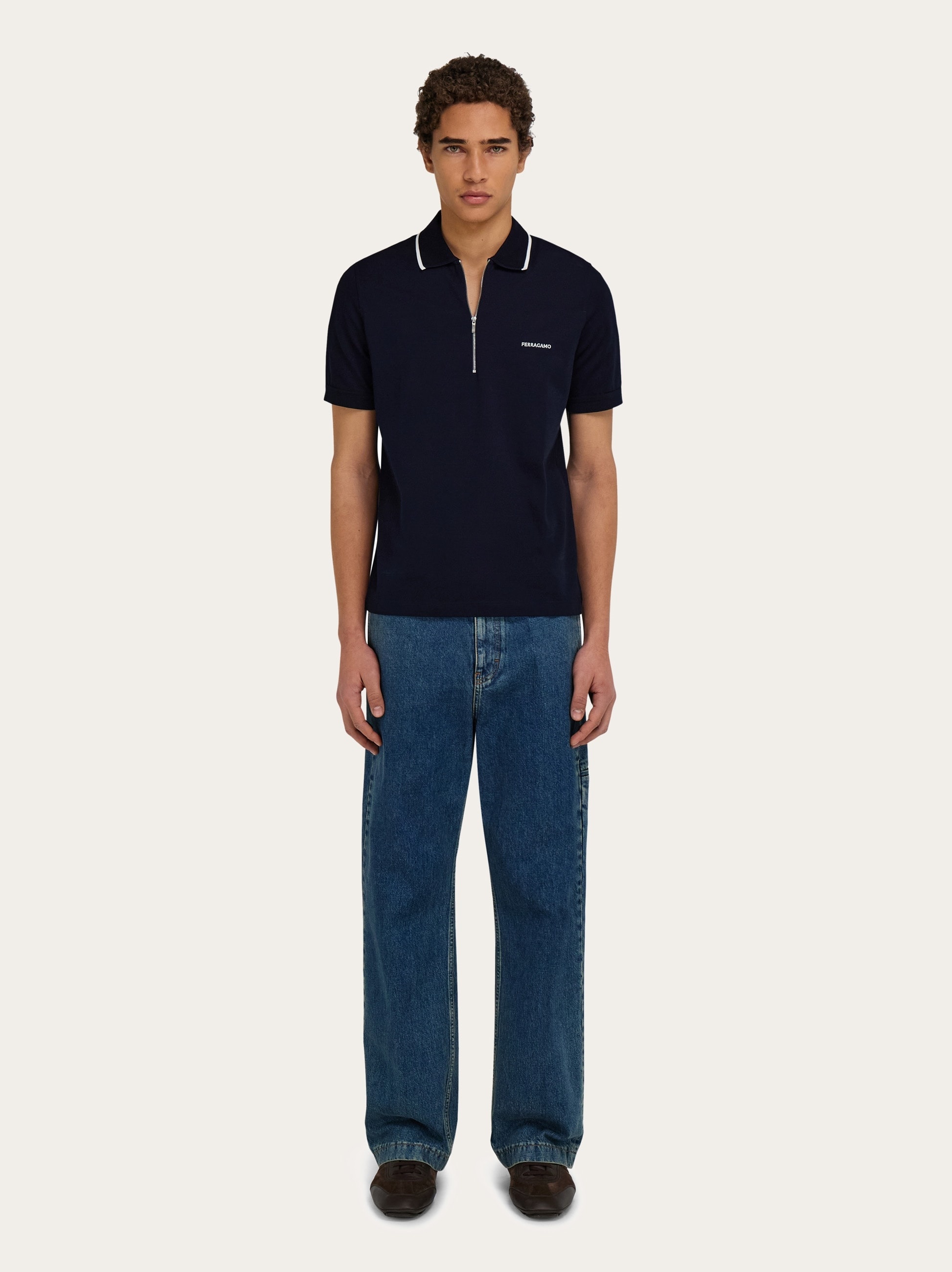Cotton polo shirt with zip closure - 5