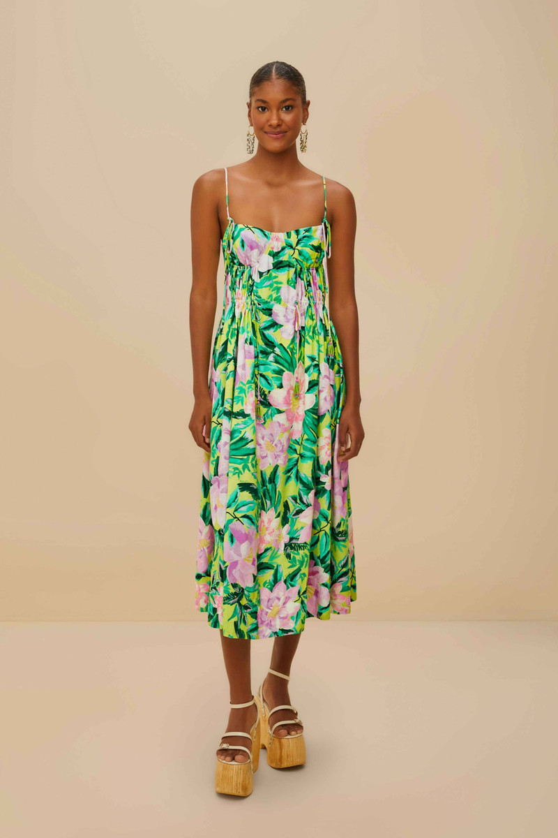 Green Painted Flowers Lenzing™ Ecovero™ Euroflax™ Midi Dress 1