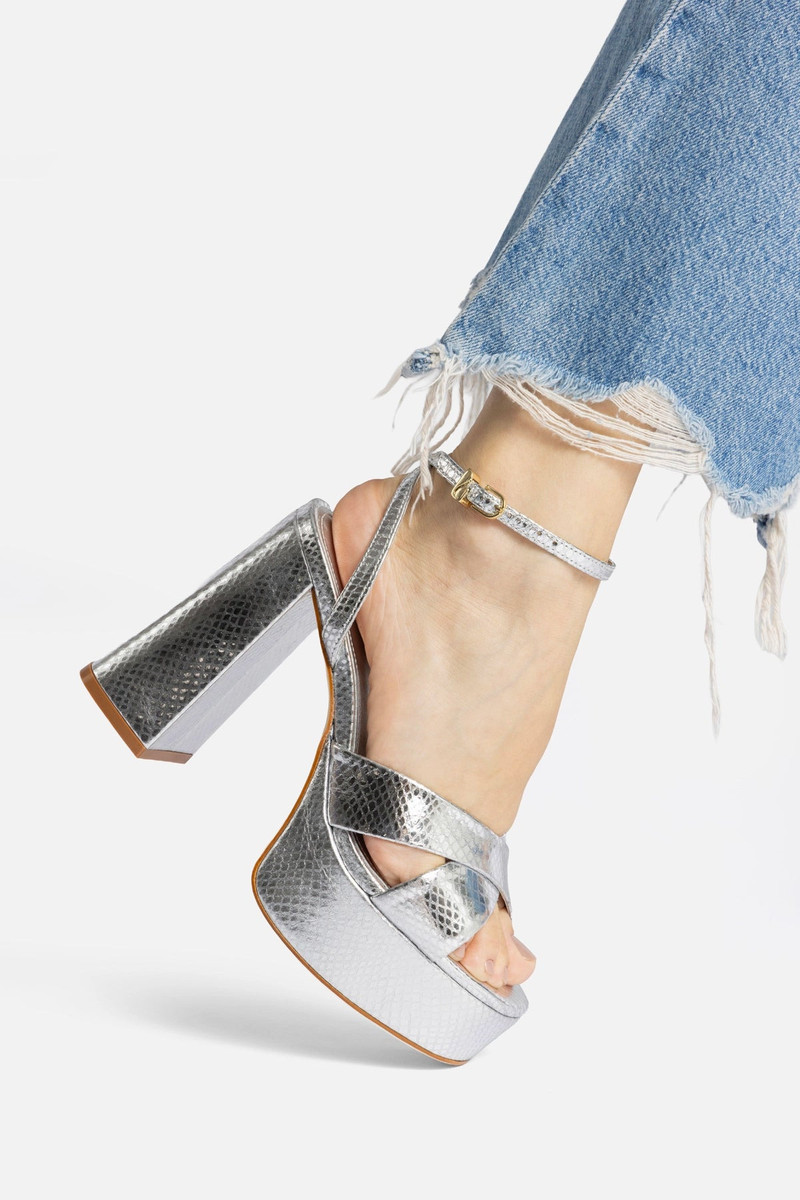 Larroudé Dolly X Platform Sandal In Silver Snake Leather outlook