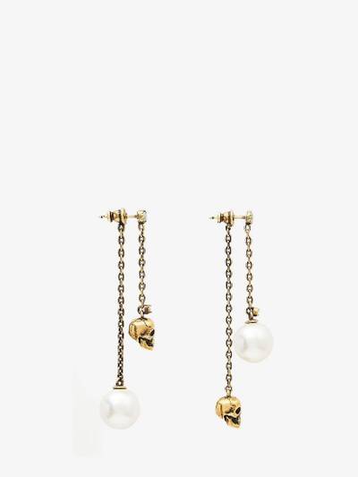 Alexander McQueen Pearl-like Skull Chain Drop Earring in Antique Gold outlook
