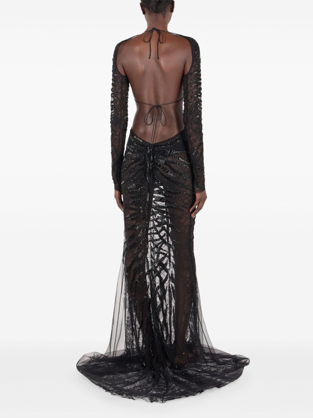 sheer tiger-print evening dress - 4