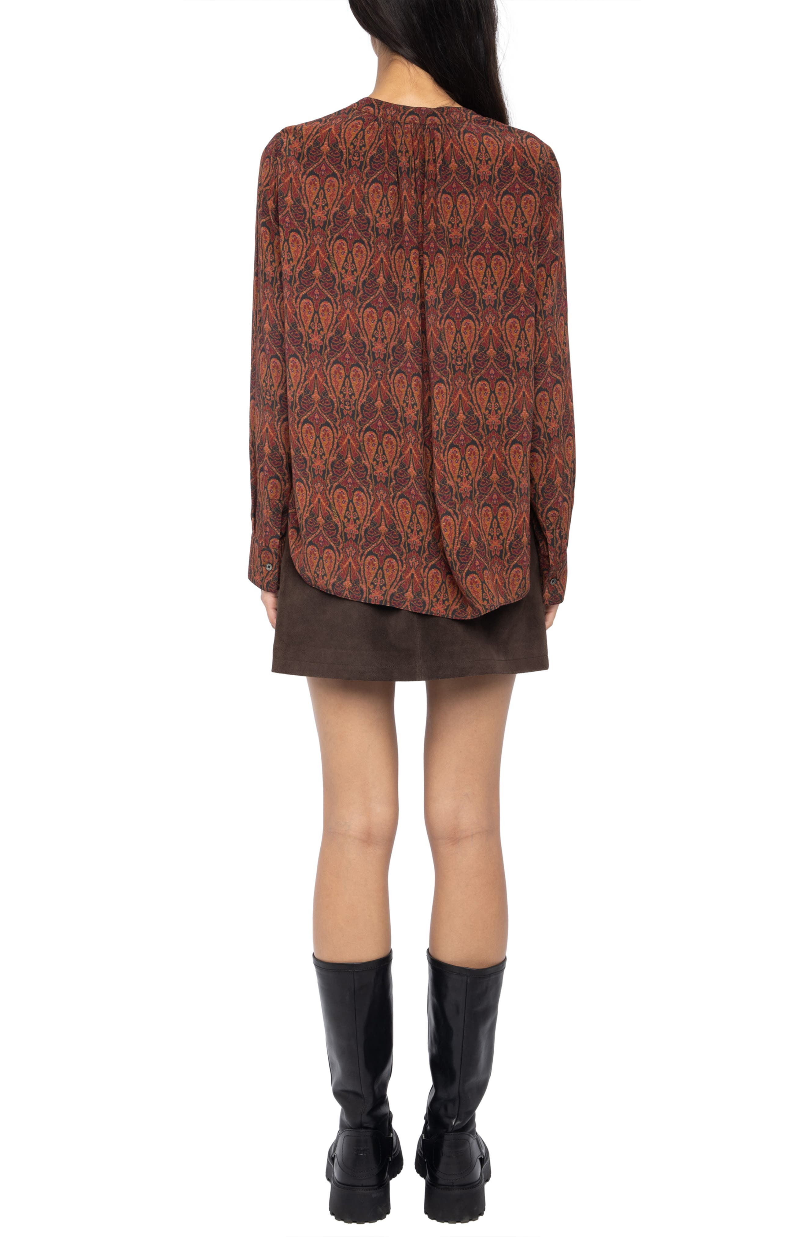 Zadig & Voltaire Tinko Paisley Print Long Sleeve Shirt in Brown/Black at Nordstrom - 7