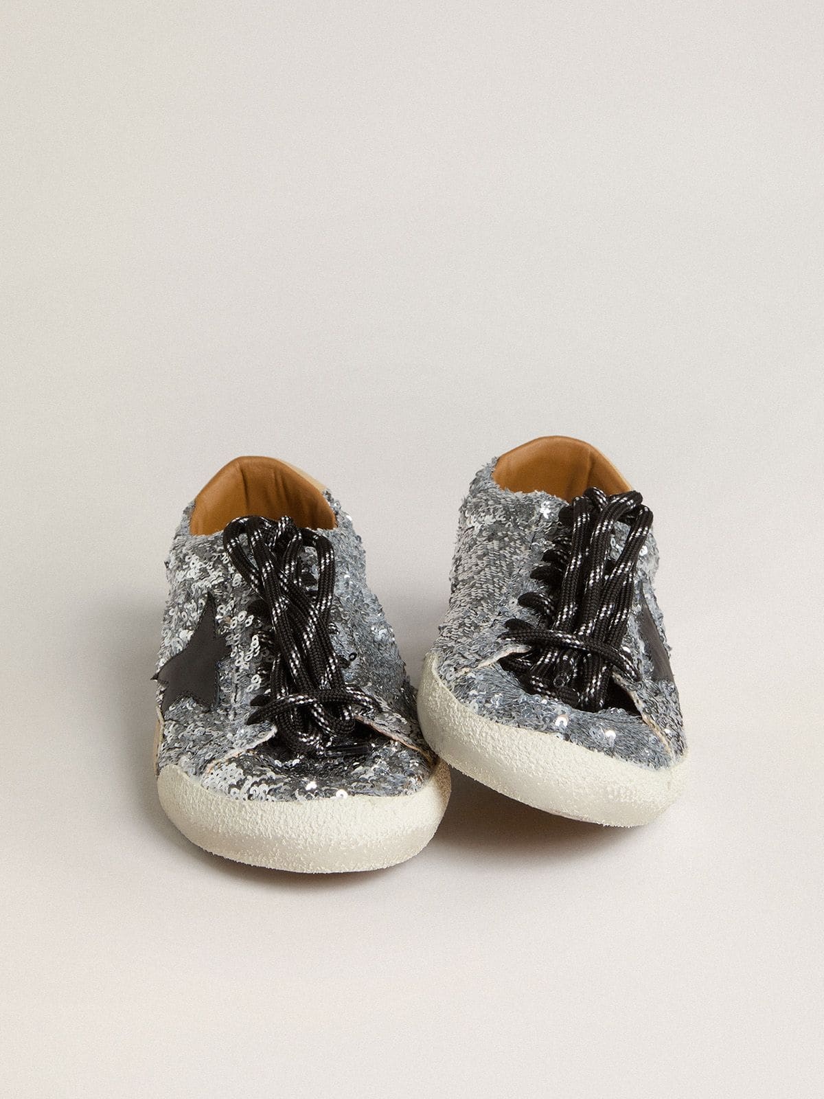 Men's True-Star in silver sequins with black star and beige leather heel tab - 7