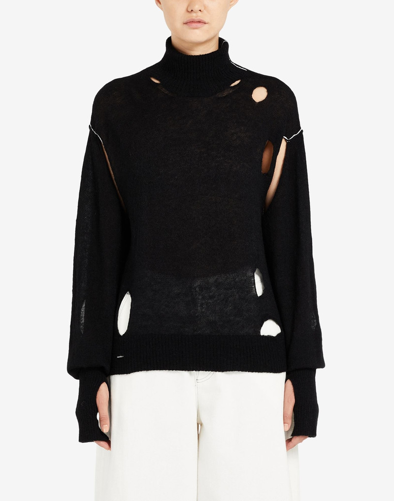 Distressed knit high-neck sweater 5