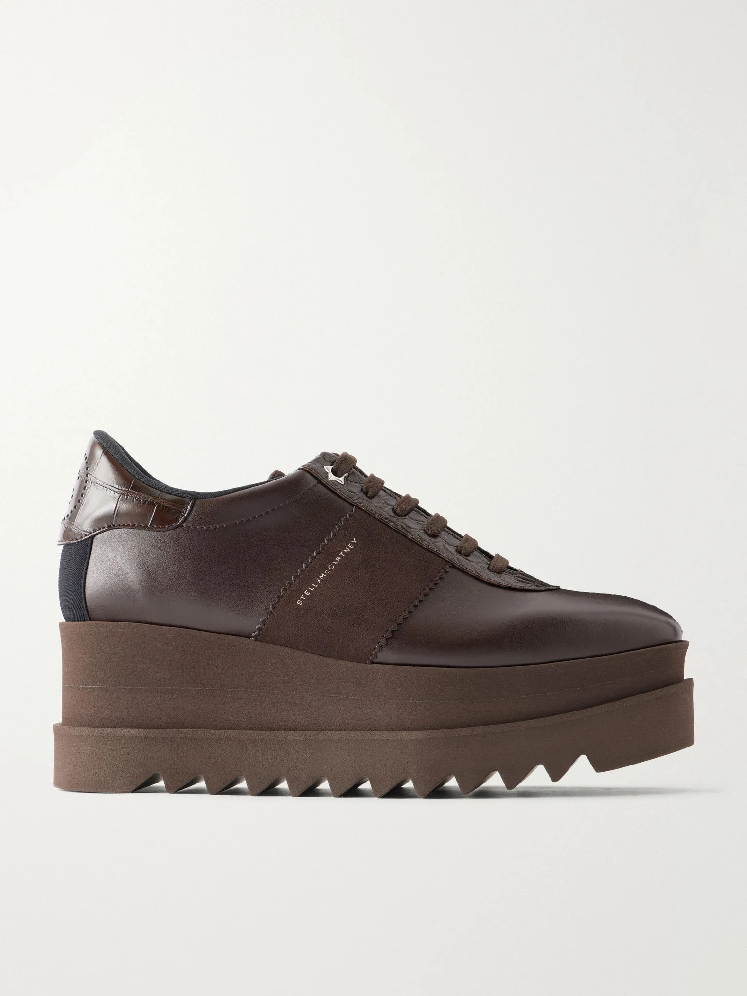 Snake-effect leather sneakers Brown - 1