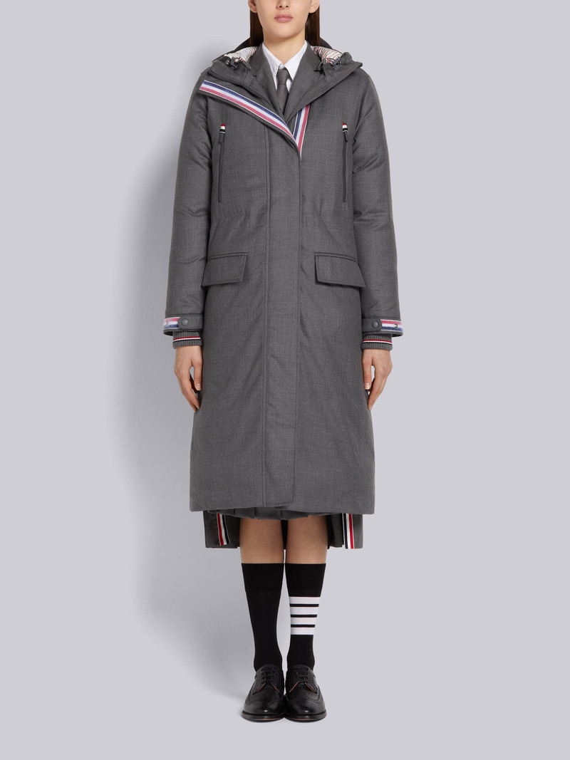 Medium Grey Down Filled Poly Twill A-line Hooded Velcro Placket Parka 1