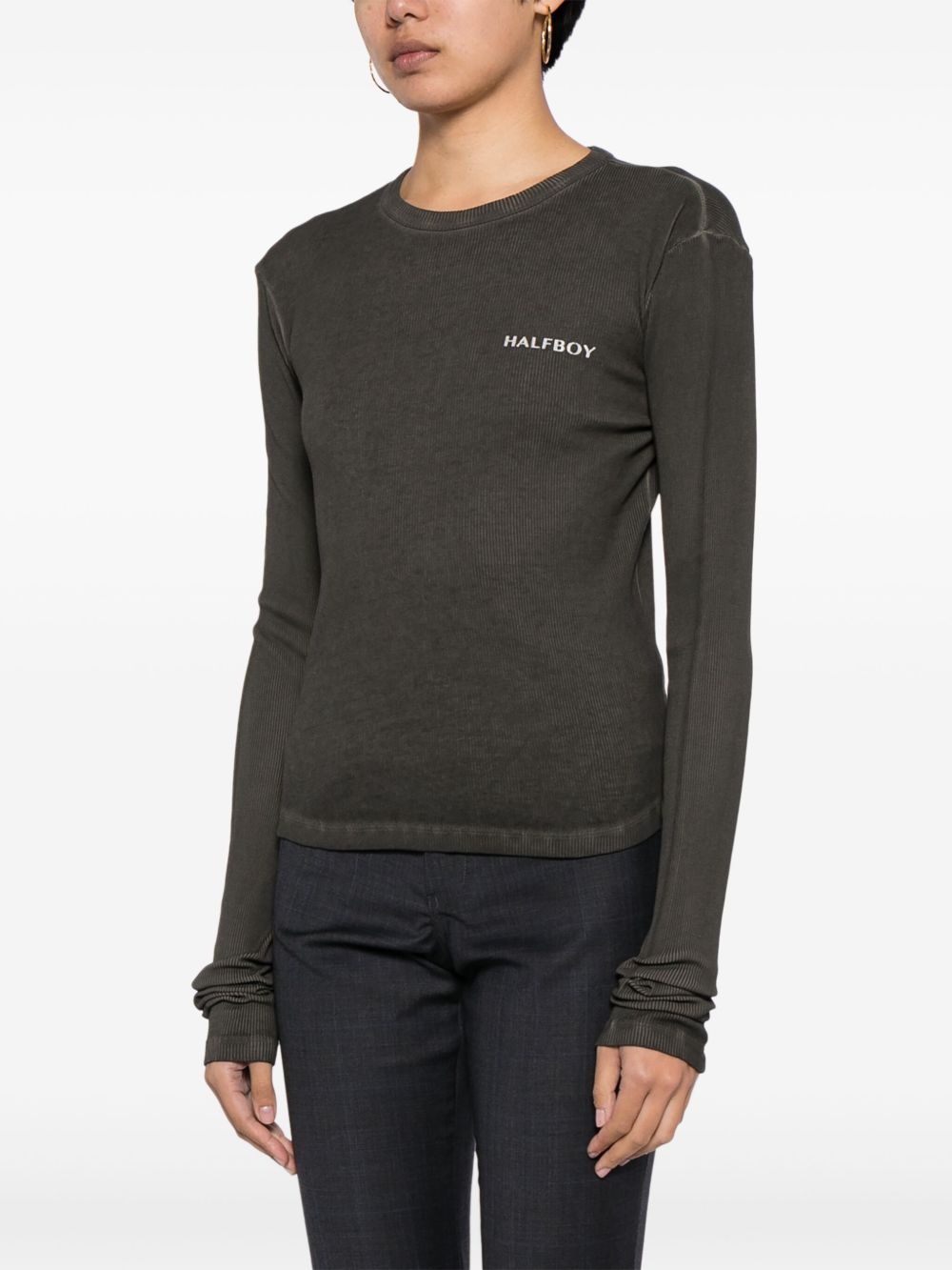 logo-print ribbed cotton T-shirt - 3