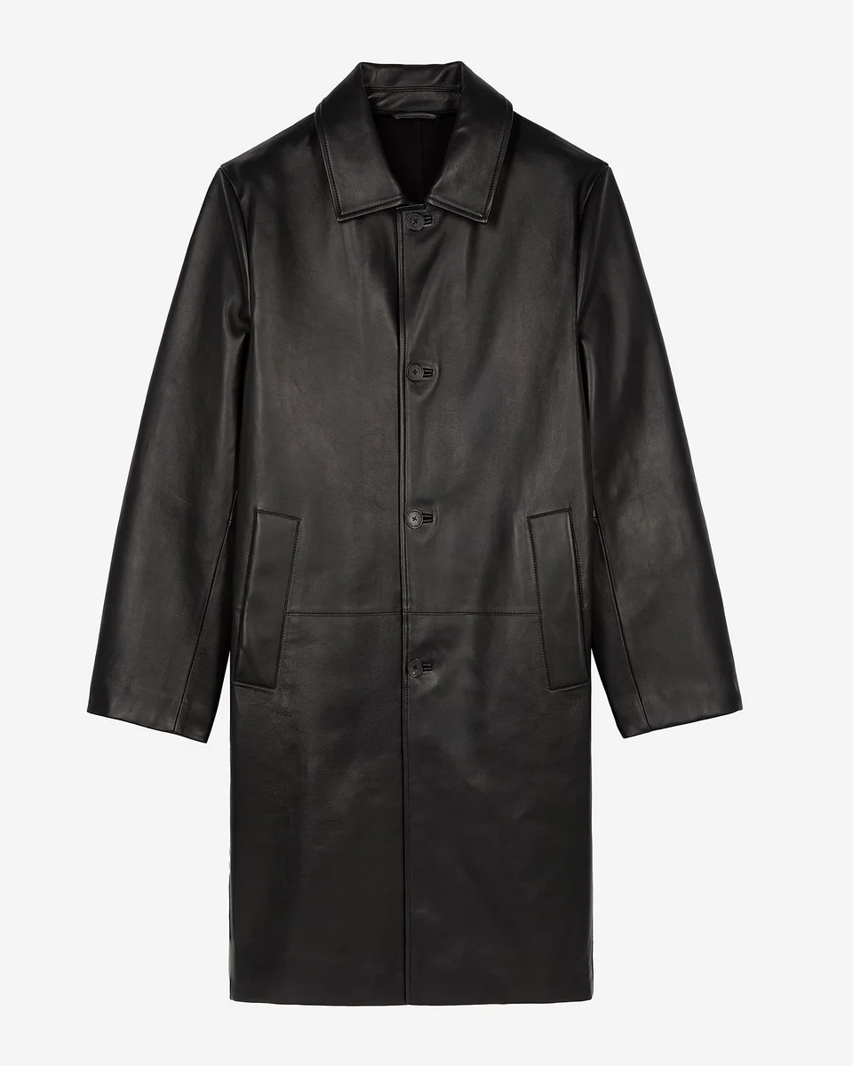 BLACK LEATHER MID-LENGTH COAT - 1