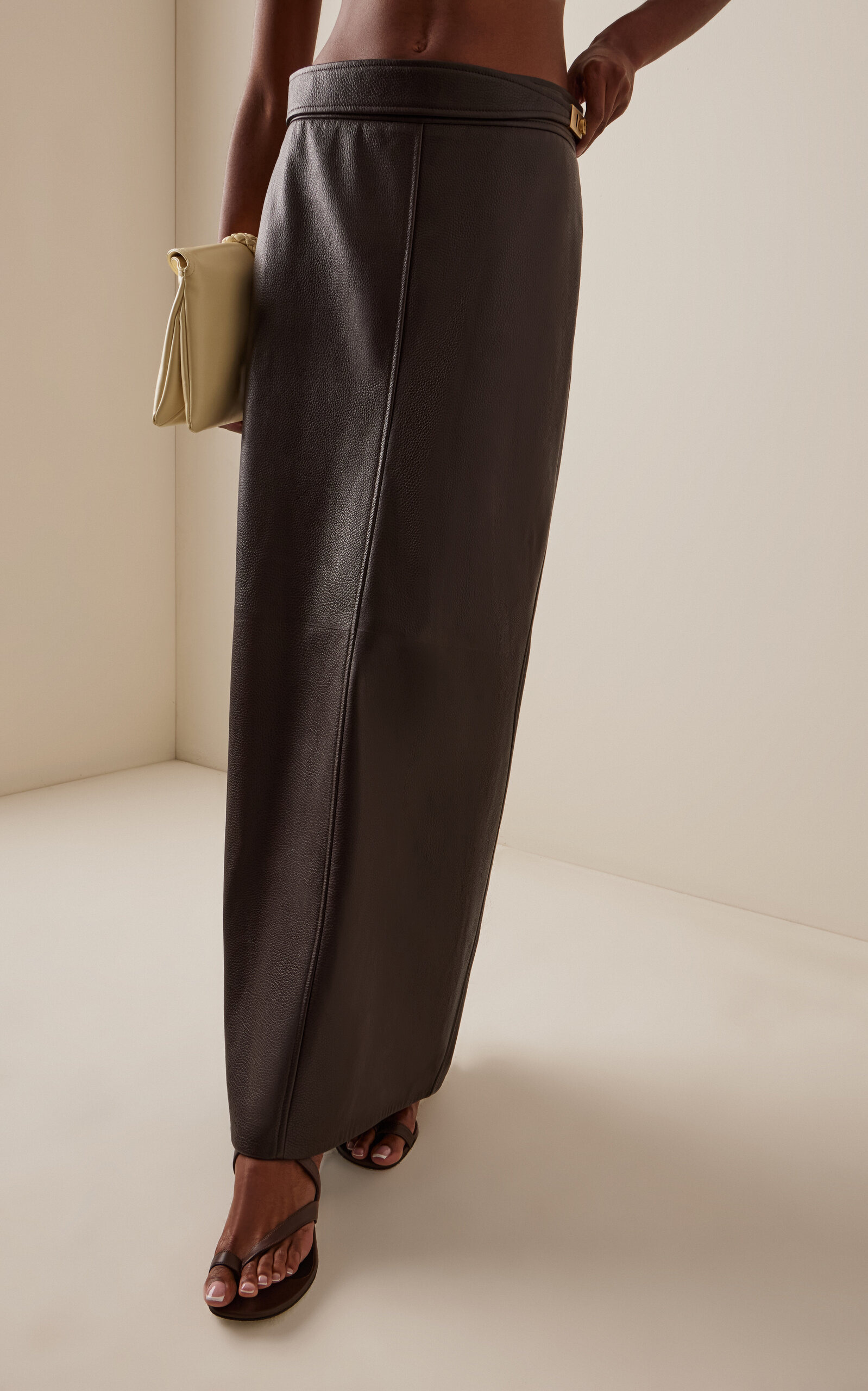 Pencil Leather Maxi Skirt brown - 3
