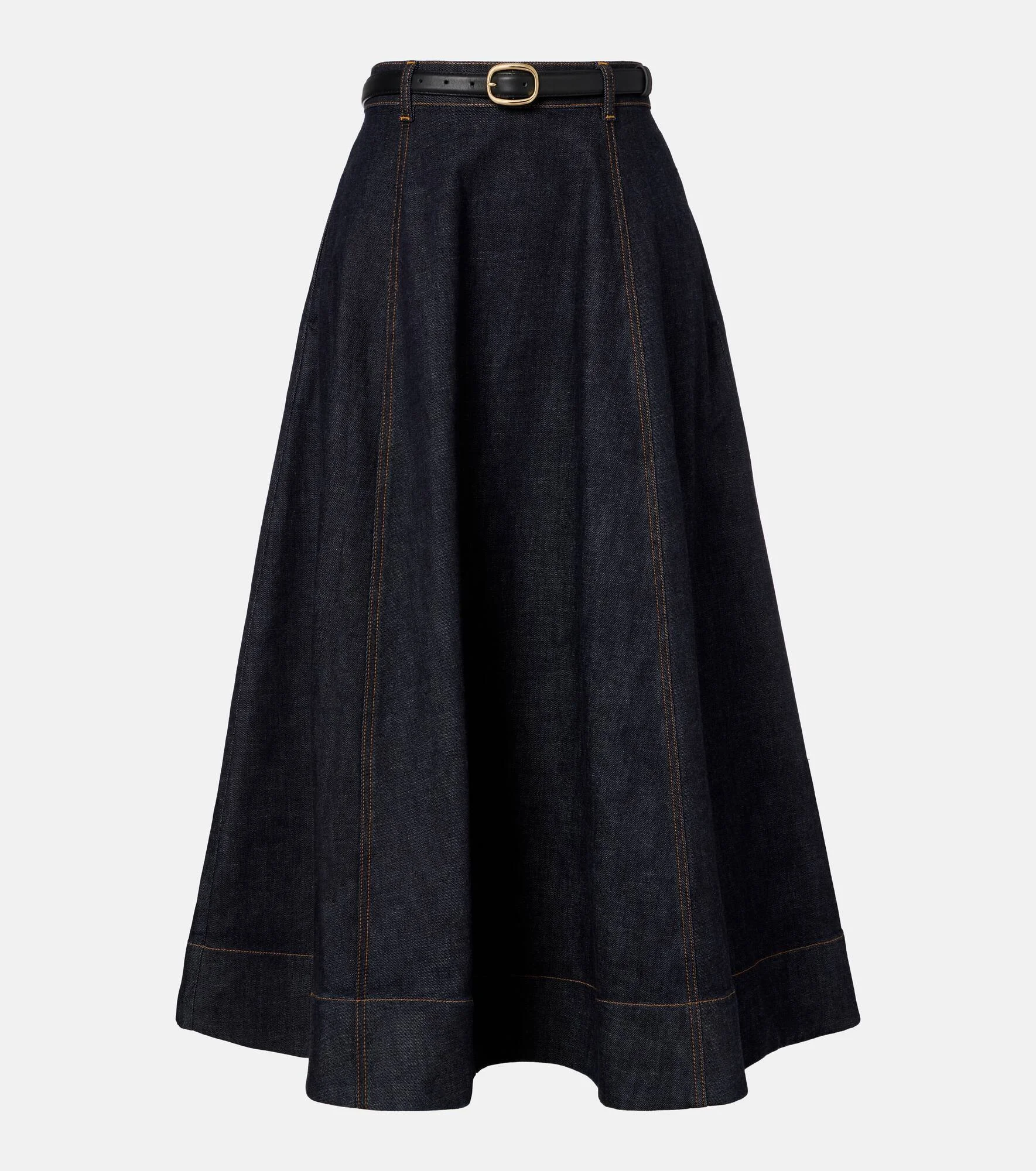 High-rise denim midi skirt - 1
