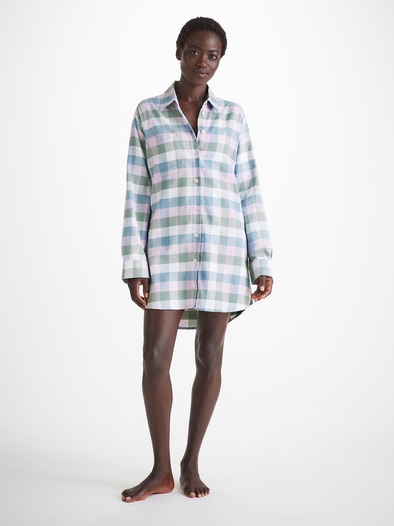 Derek Rose Women's Nightshirt Kelburn 45 Brushed Cotton Green outlook
