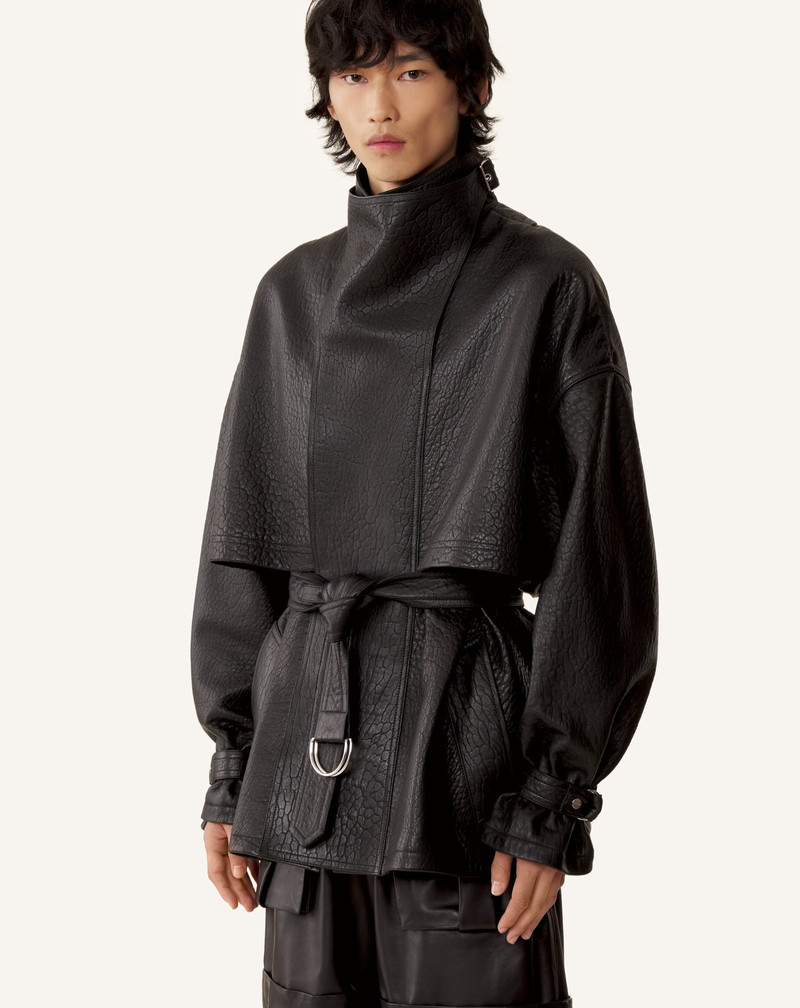 STAND COLLAR LEATHER JACKET 4