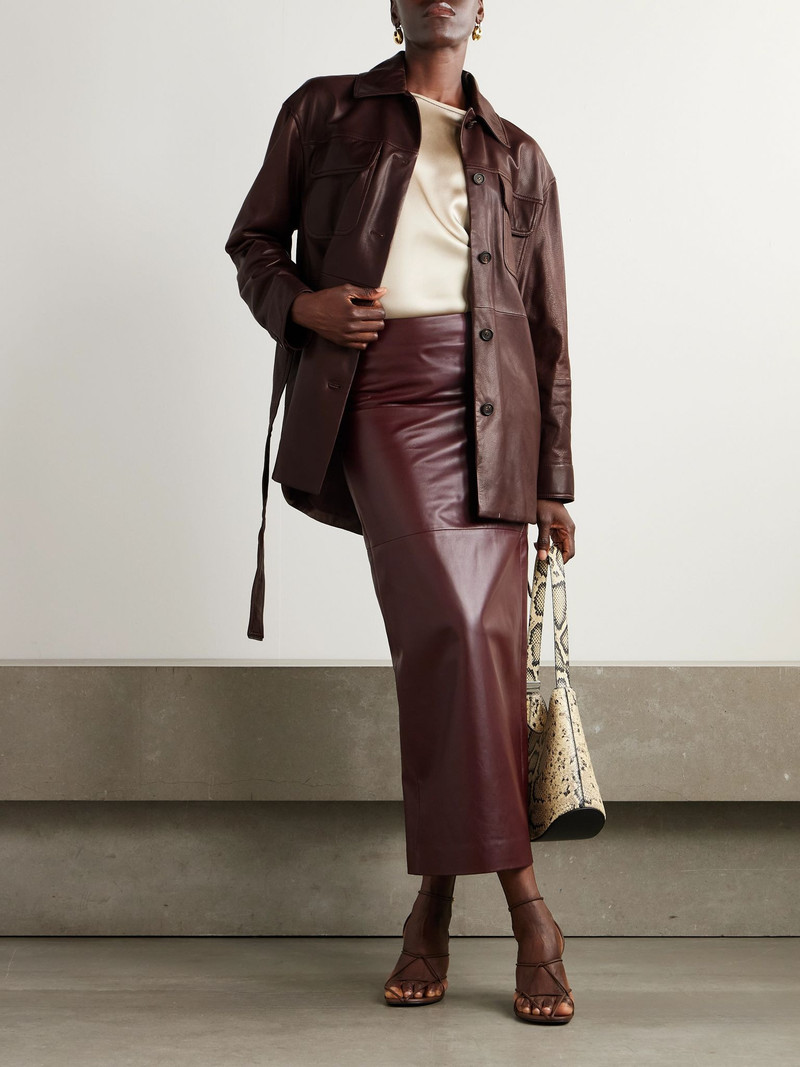 Brunello Cucinelli Belted leather jacket Burgundy outlook