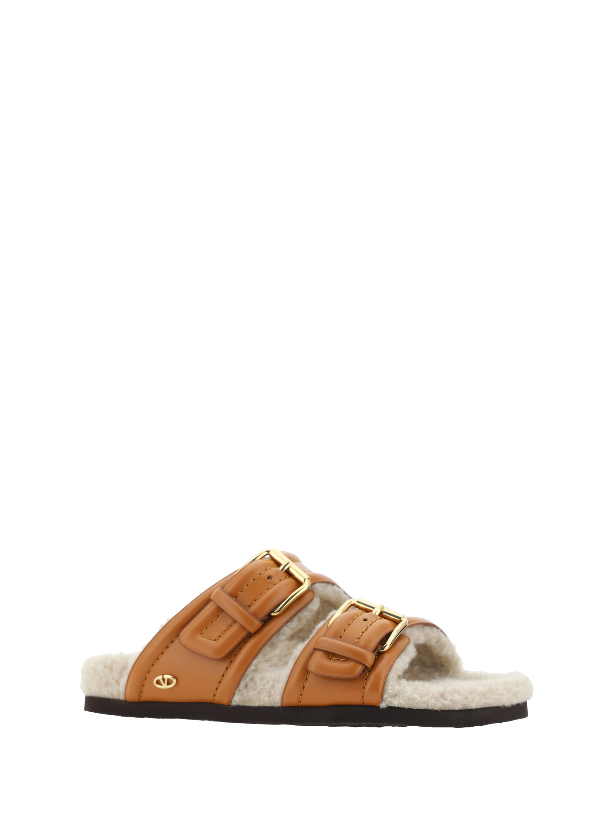 VALENTINO GARAVANI ◆ Fussfriend Shearling Sandals Fussfriend shearling-lined leather sandals in brown