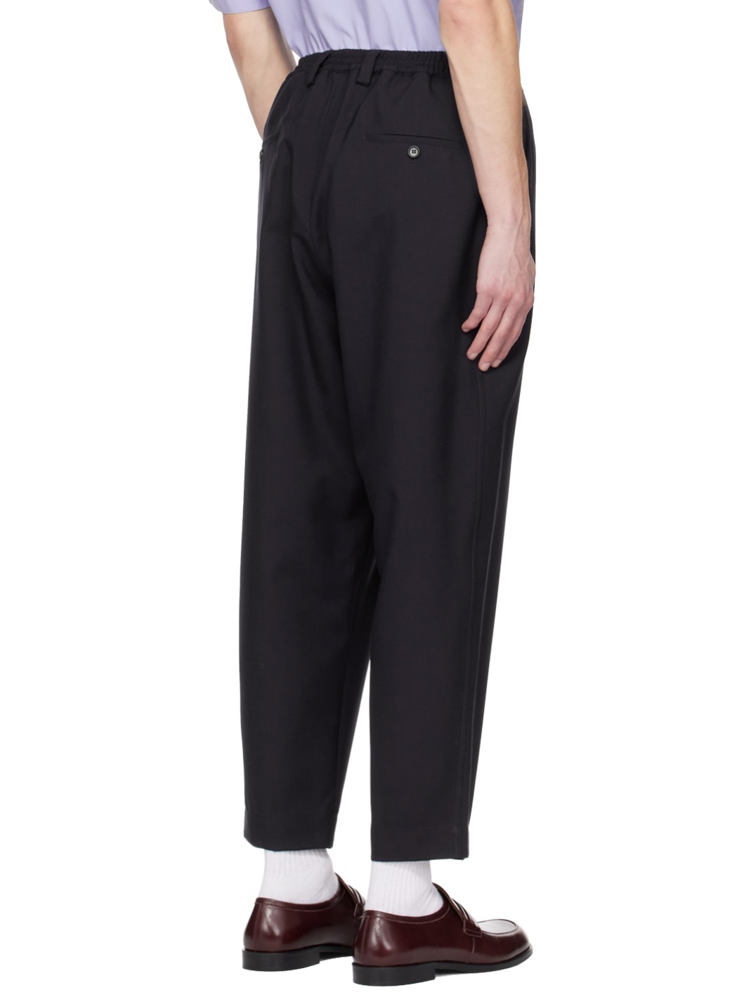 Navy Cropped Trousers - 3