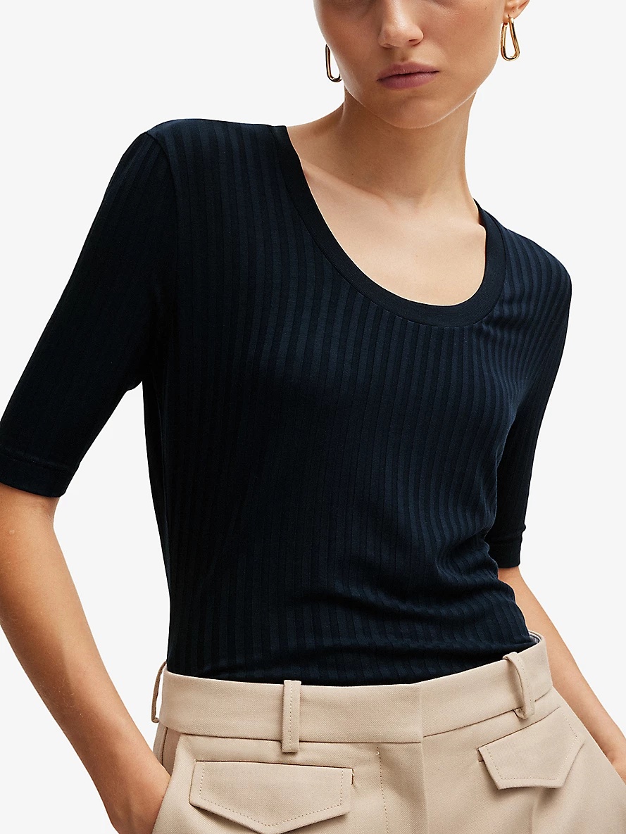 Scoop-neck ribbed stretch-jersey top - 5