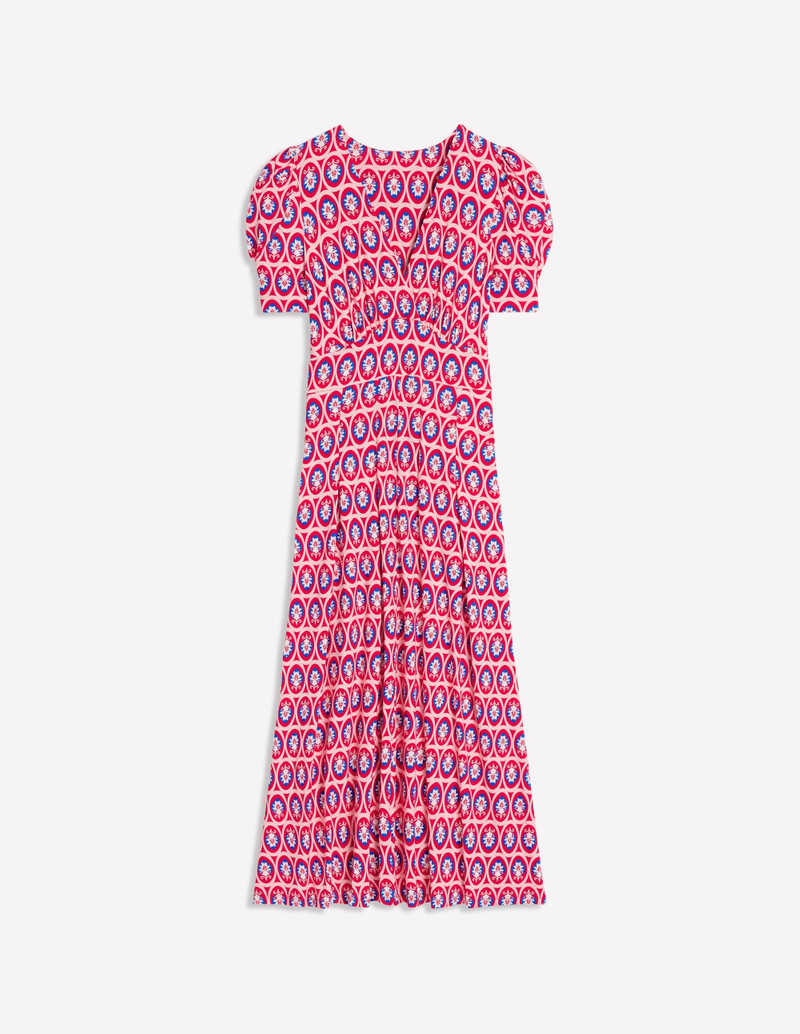 Kristen Pleated Jersey Dress-High Risk Red, Ornate Blossom 1