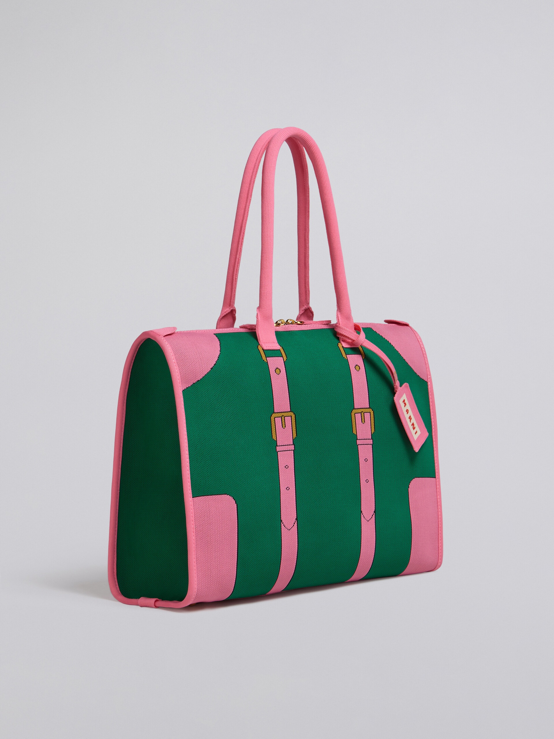 GREEN AND PINK TROMPE-L'ŒIL JACQUARD TRAVEL BAG - 6