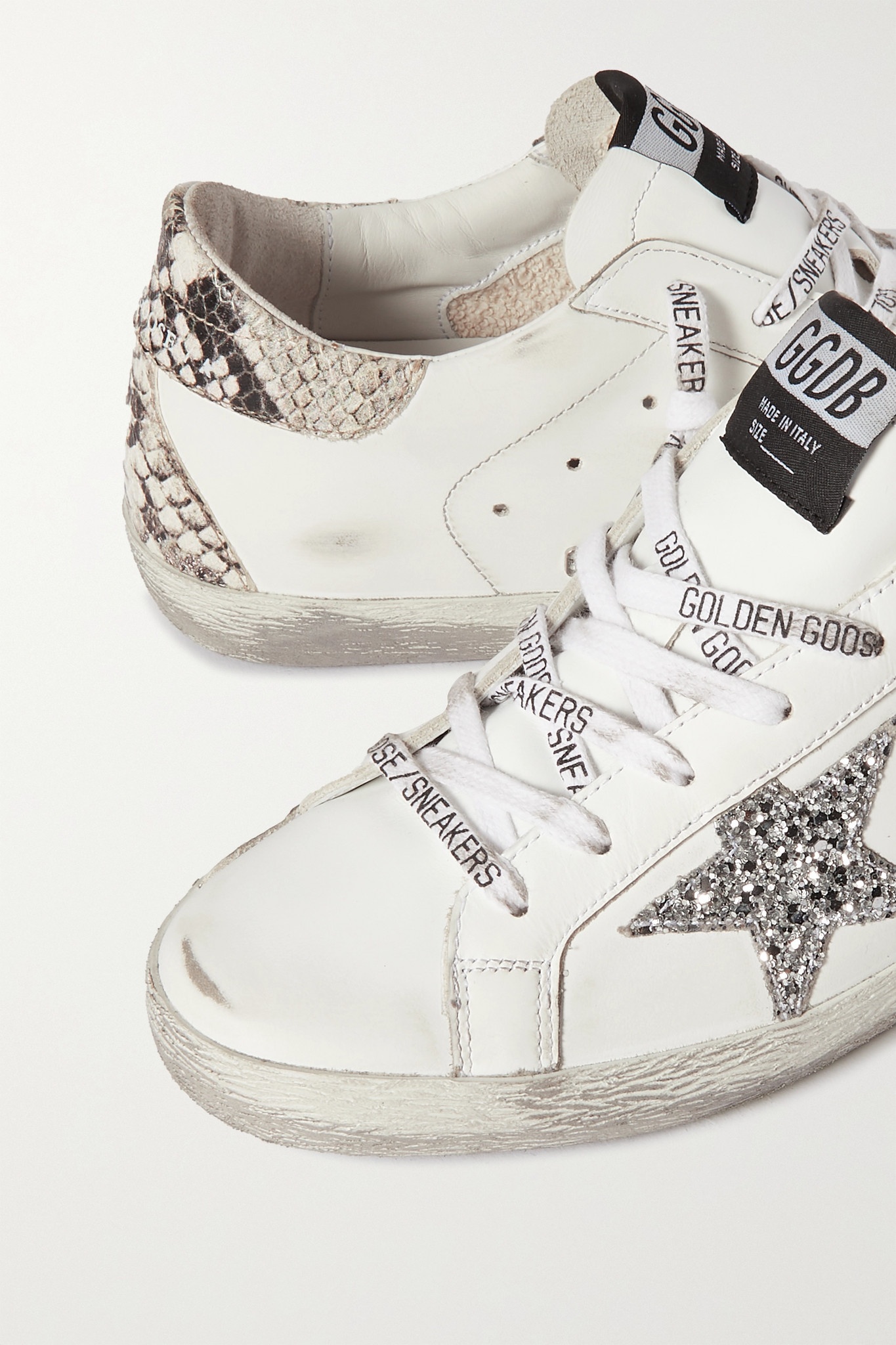 Superstar distressed glittered leopard-print leather sneakers - 4