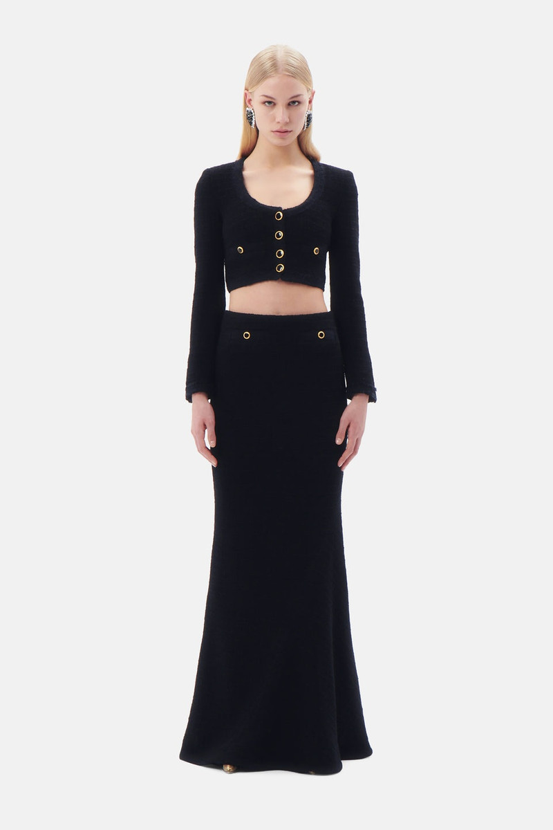Alessandra Rich CHECKED TWEED BOUCLE LONG SKIRT outlook