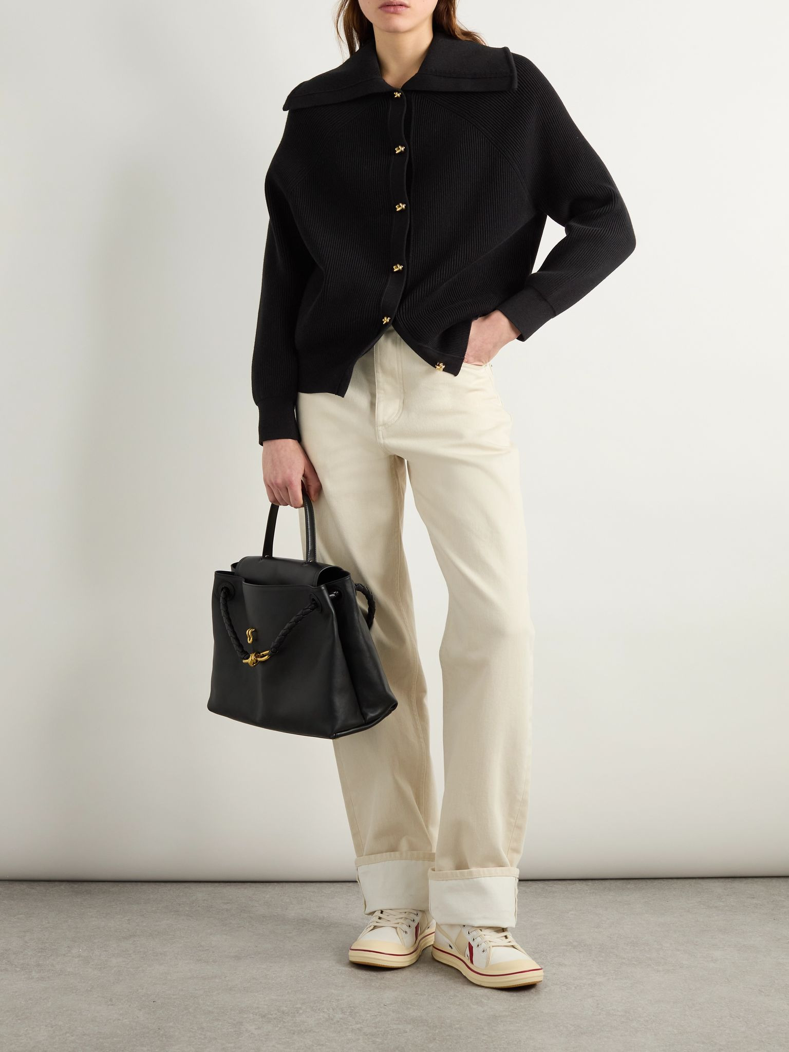Ribbed cotton cardigan Black - 2