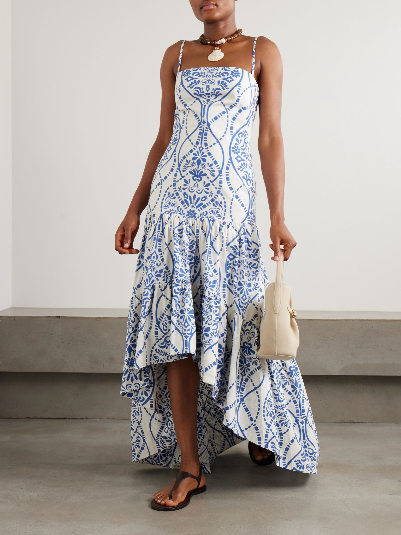 Joyah Colonial printed tiered asymmetric maxi dress Navy - 2