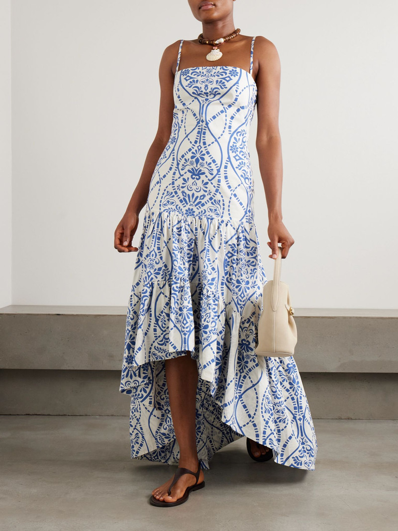 ANDRES OTALORA Joyah Colonial printed tiered asymmetric maxi dress Navy outlook