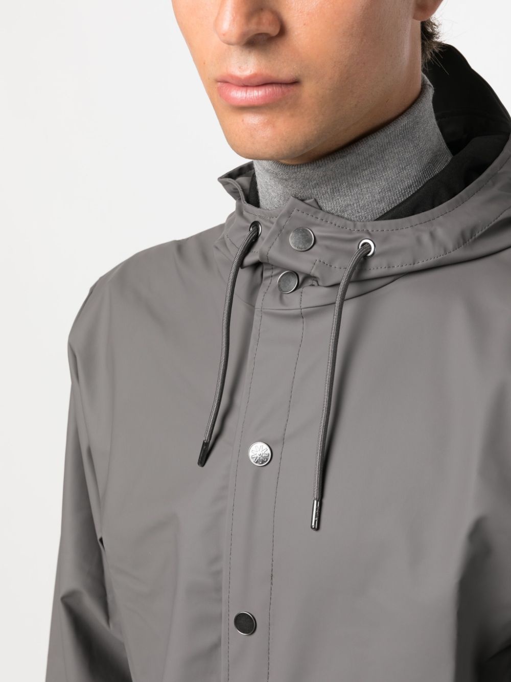 hooded stud-fastening raincoat - 6