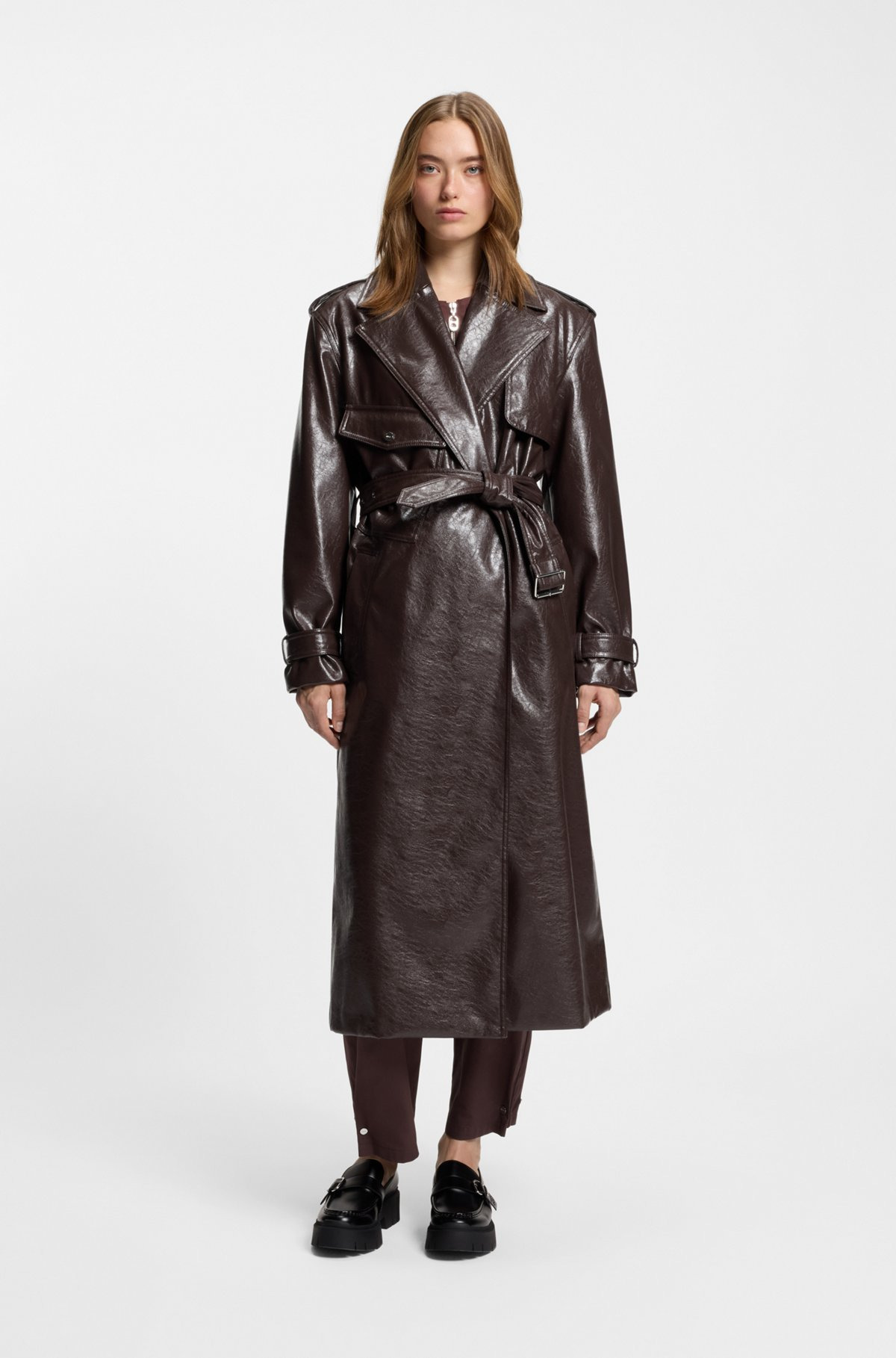 LONG-LENGTH RELAXED-FIT TRENCH COAT IN FAUX LEATHER - 2
