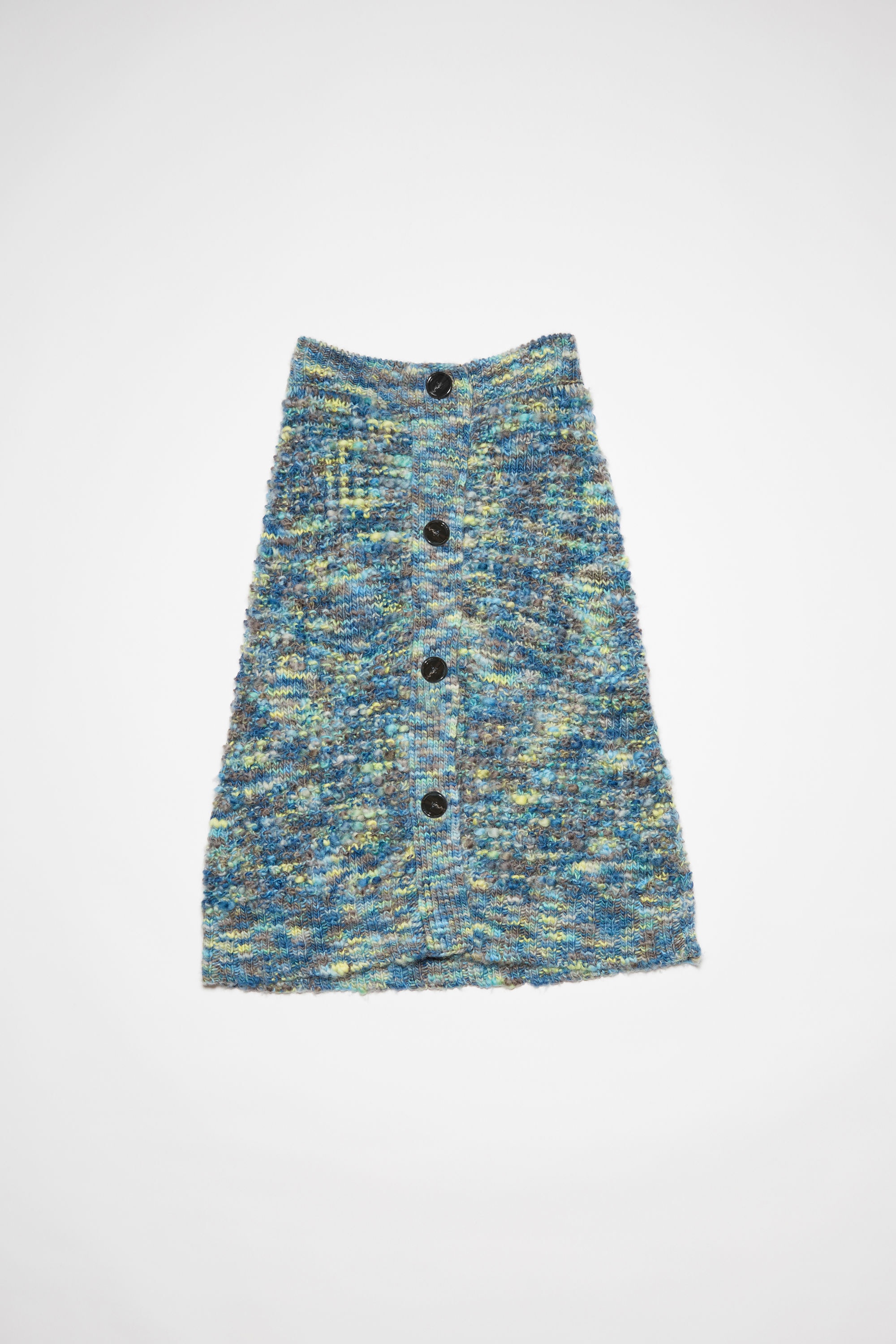 Button down ribbed wool skirt - Blue/multi - 1