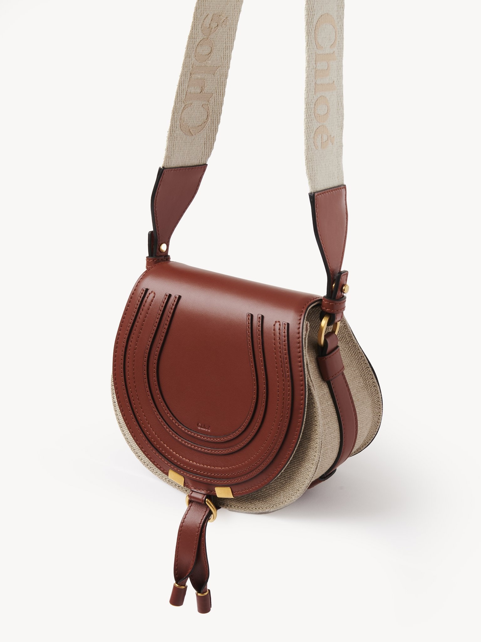 SMALL MARCIE SADDLE BAG IN LINEN & SMOOTH LEATHER - 3