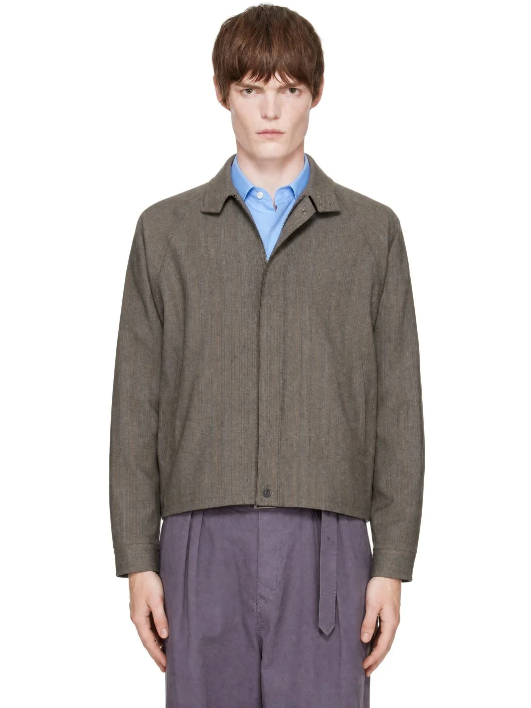 Gray Melange Stripe Trucker Jacket - 1