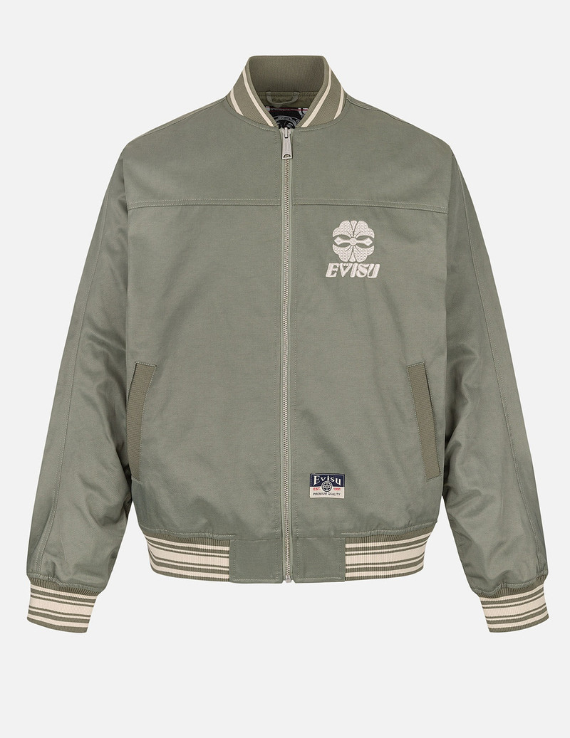 Denim Inserted Daicock with Kamon Embroidery Regular Fit Bomber Jacket - 1